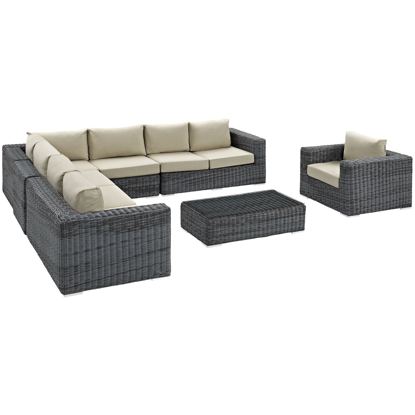 Summon 7 Piece Outdoor Patio Sunbrella® Sectional Set in Gray Beige