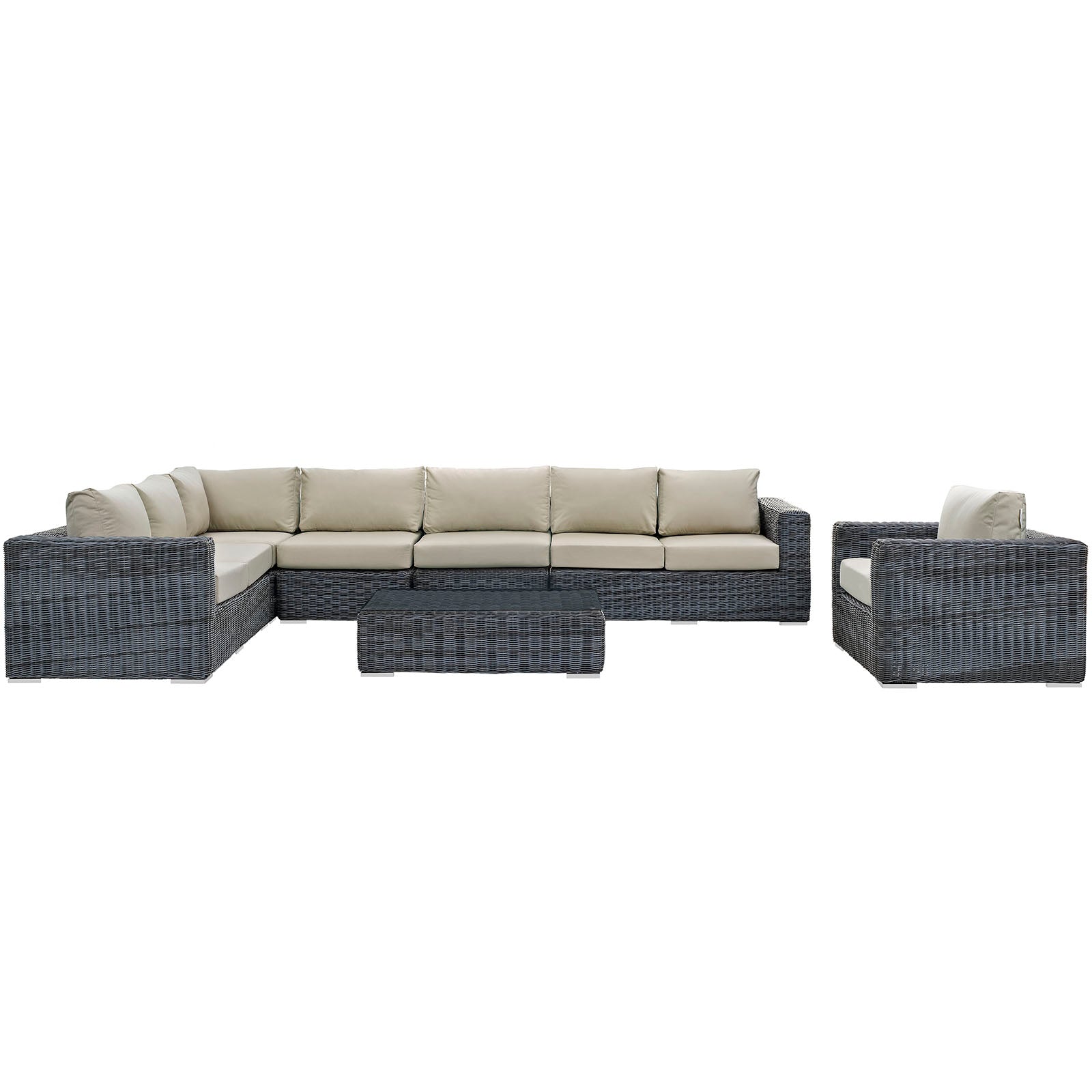 Summon 7 Piece Outdoor Patio Sunbrella® Sectional Set in Gray Beige