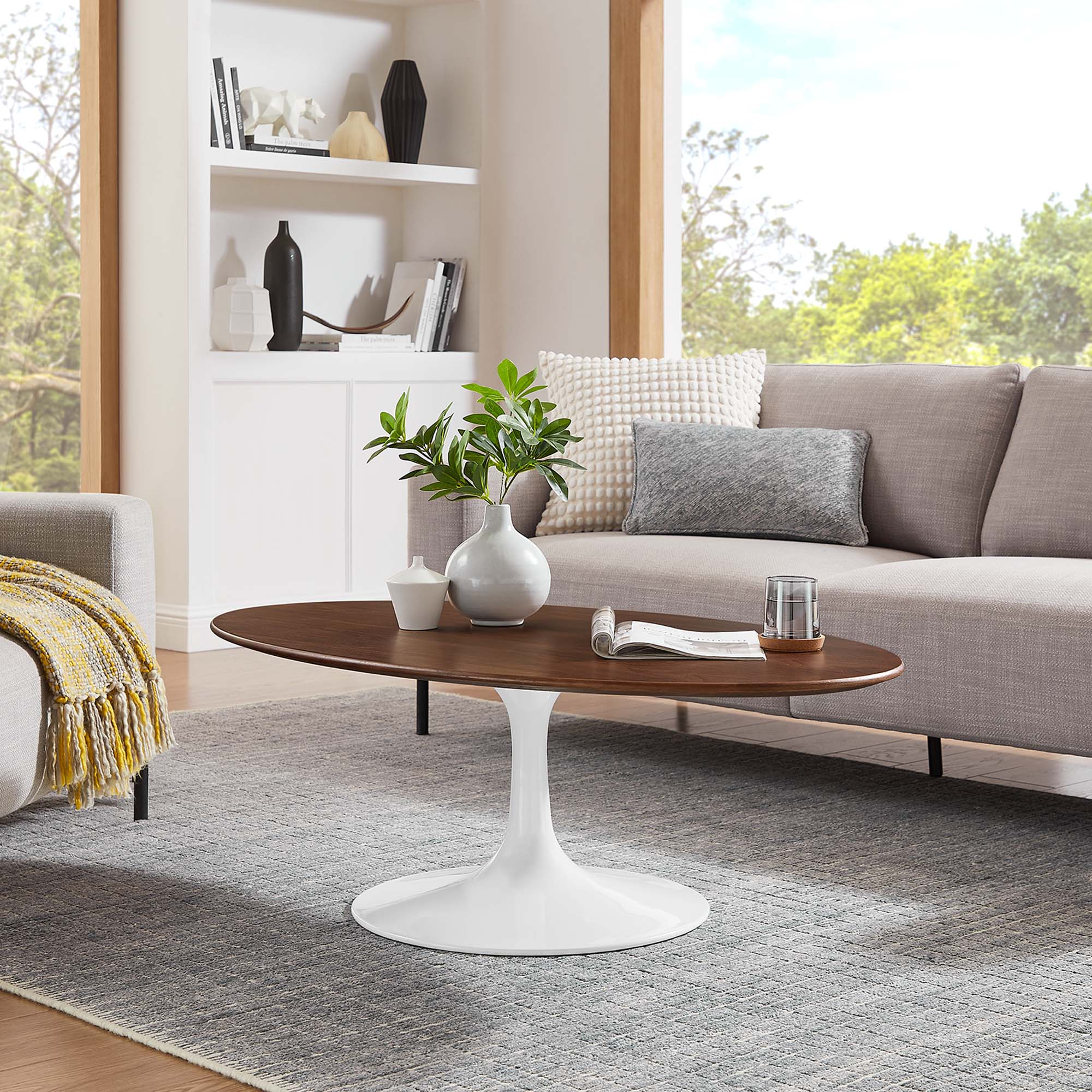 Oval-Shaped Wood Coffee Table