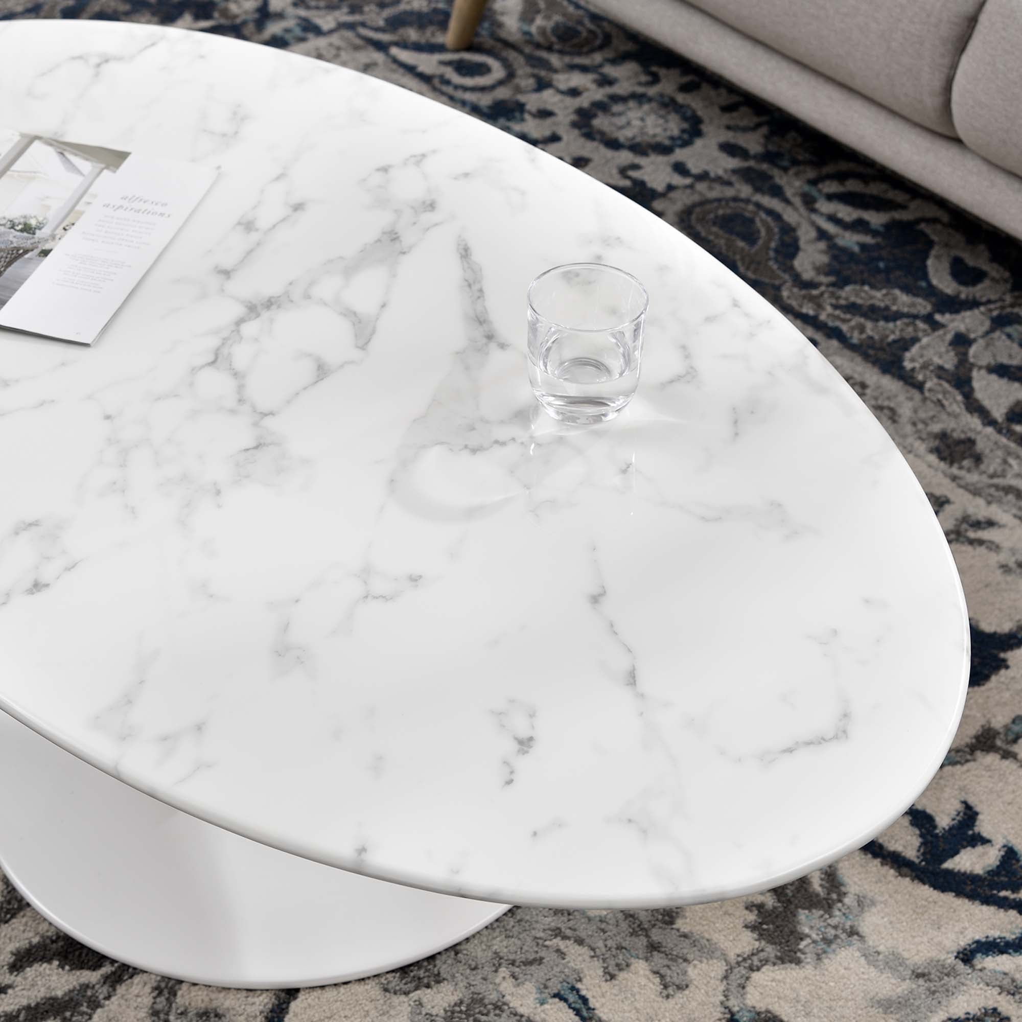 Oval Faux Marble Coffee Table