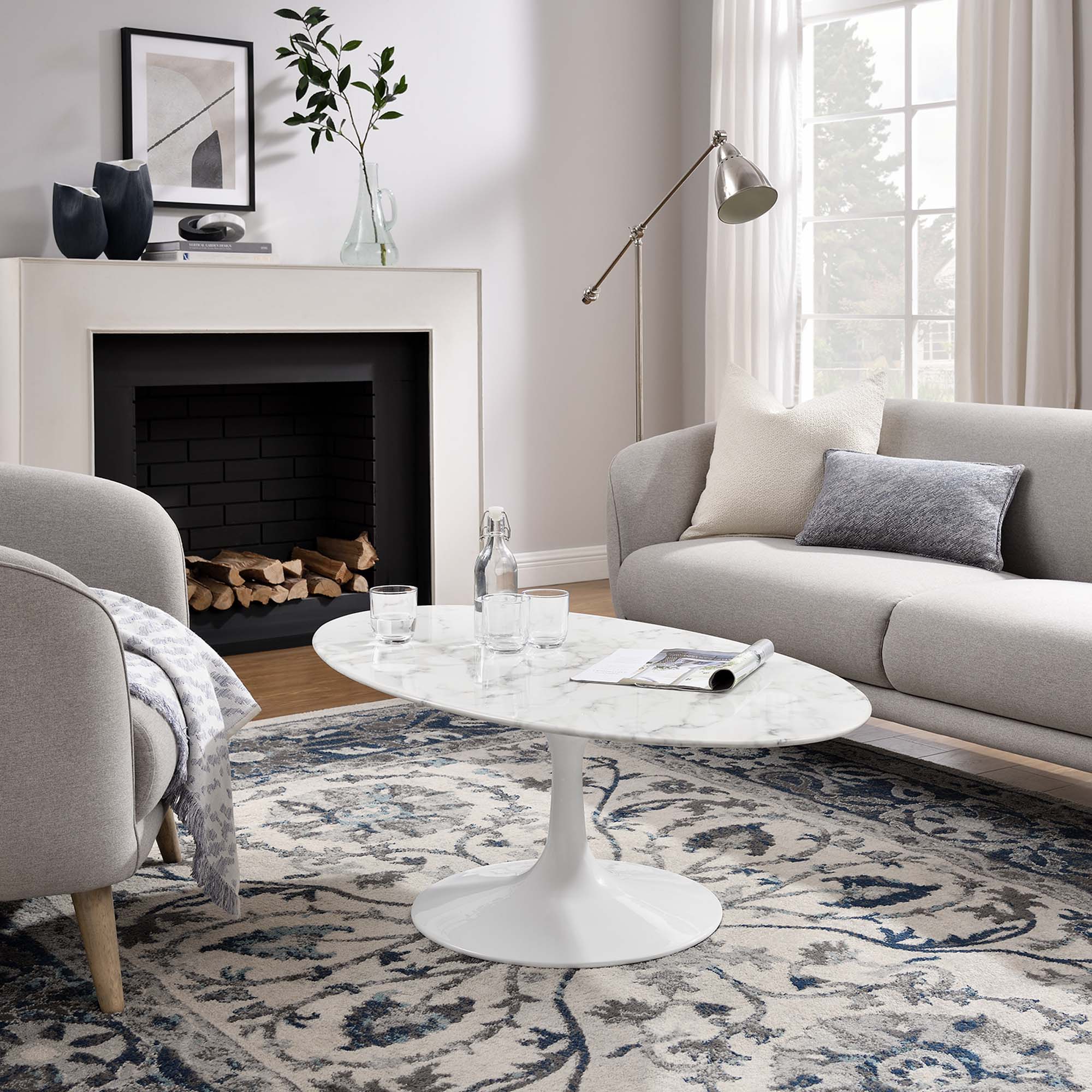 Oval Faux Marble Coffee Table