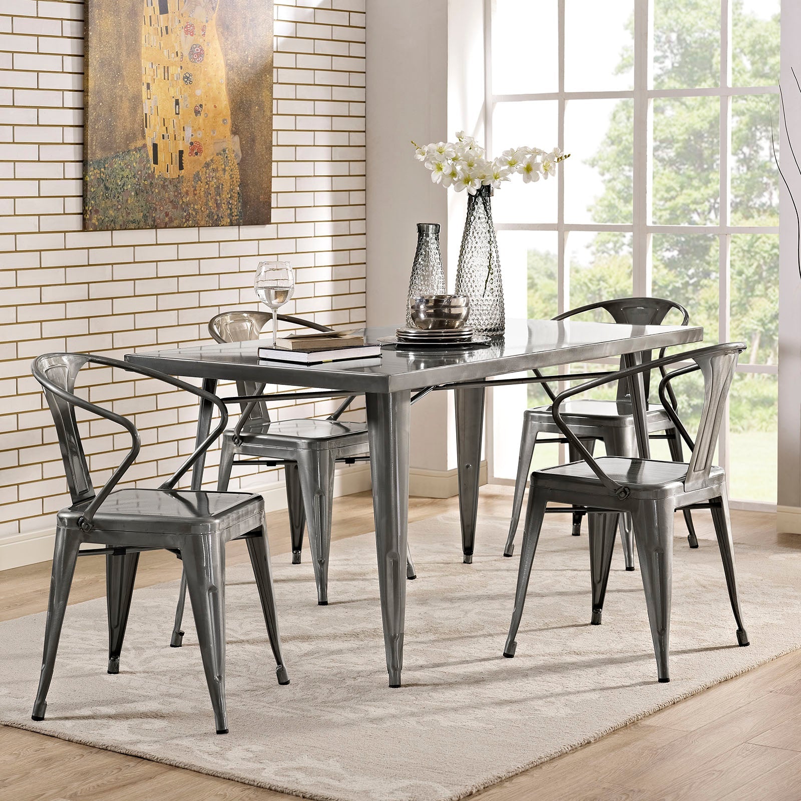 Alacrity Rectangle Metal Dining Table in Gunmetal