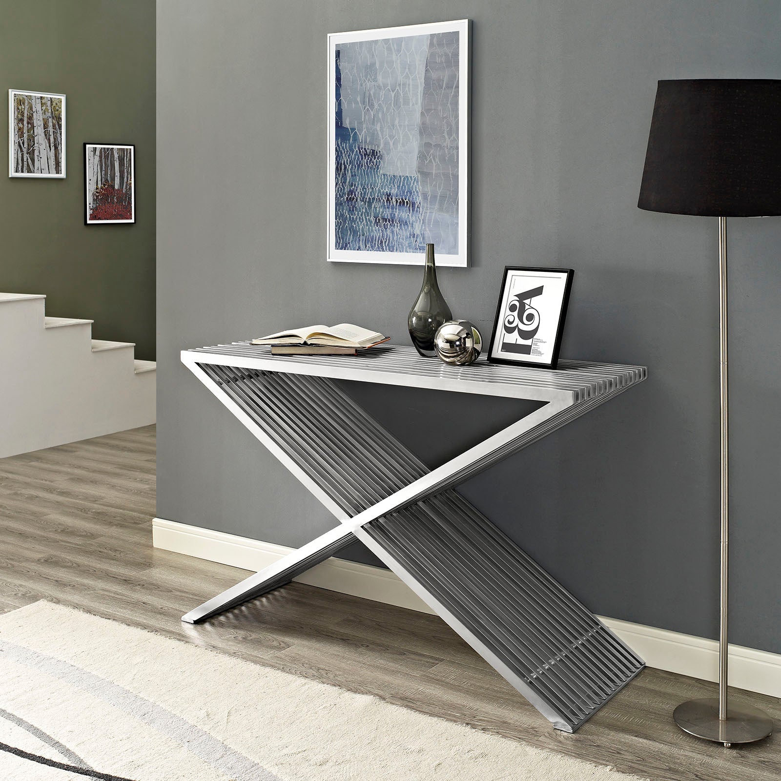 Press Stainless Steel Console Table in Silver