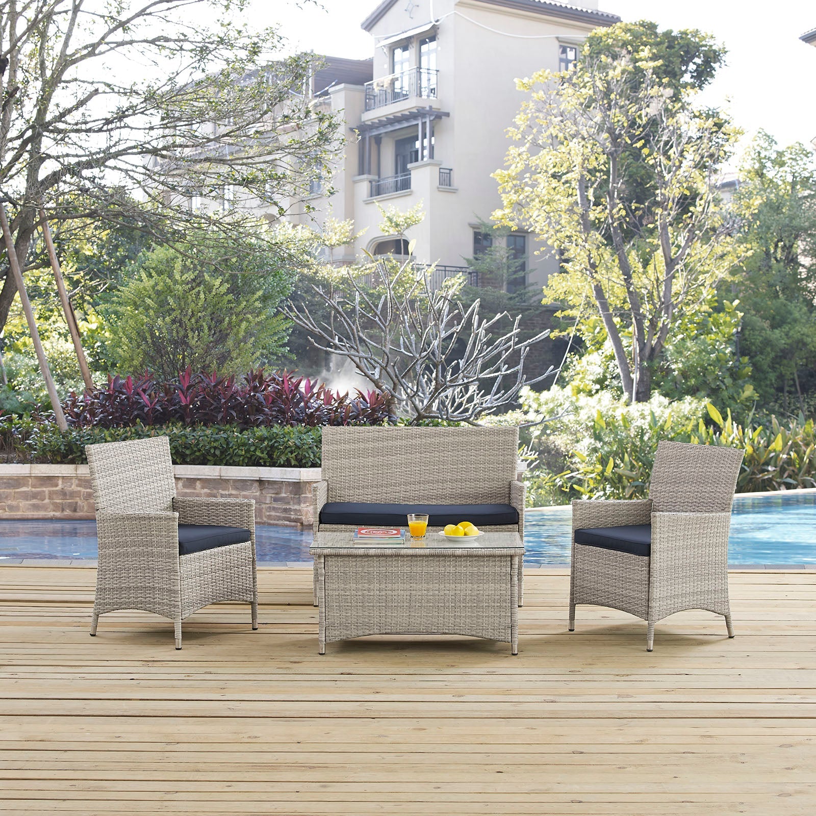 Bridge 4 Piece Outdoor Patio Patio Conversation Set