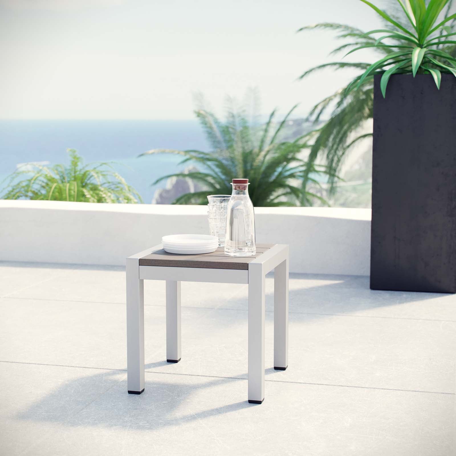 Shore Outdoor Patio Aluminum Side Table in Silver Gray