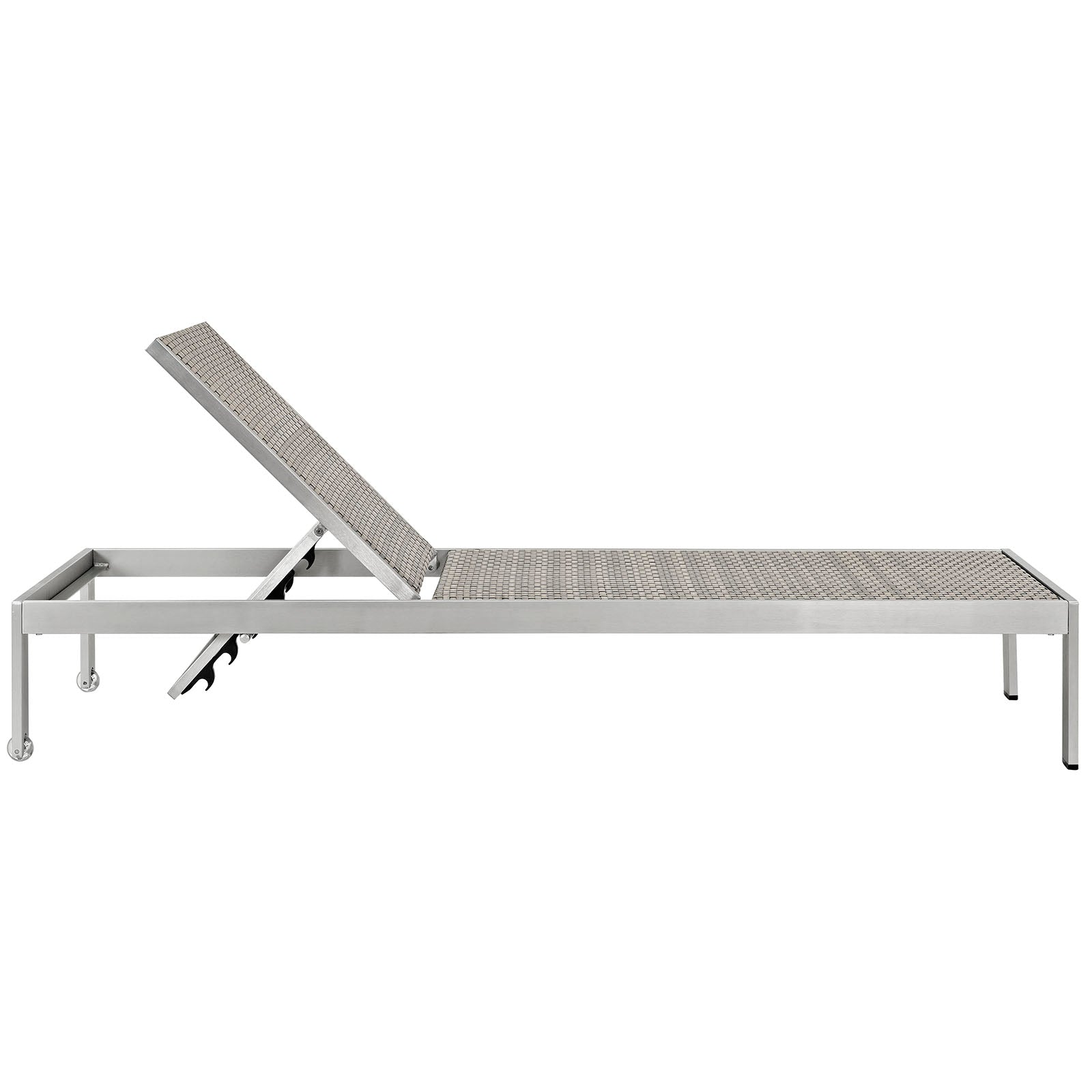 Shore Outdoor Patio Aluminum Rattan Chaise in Silver Brown Gray