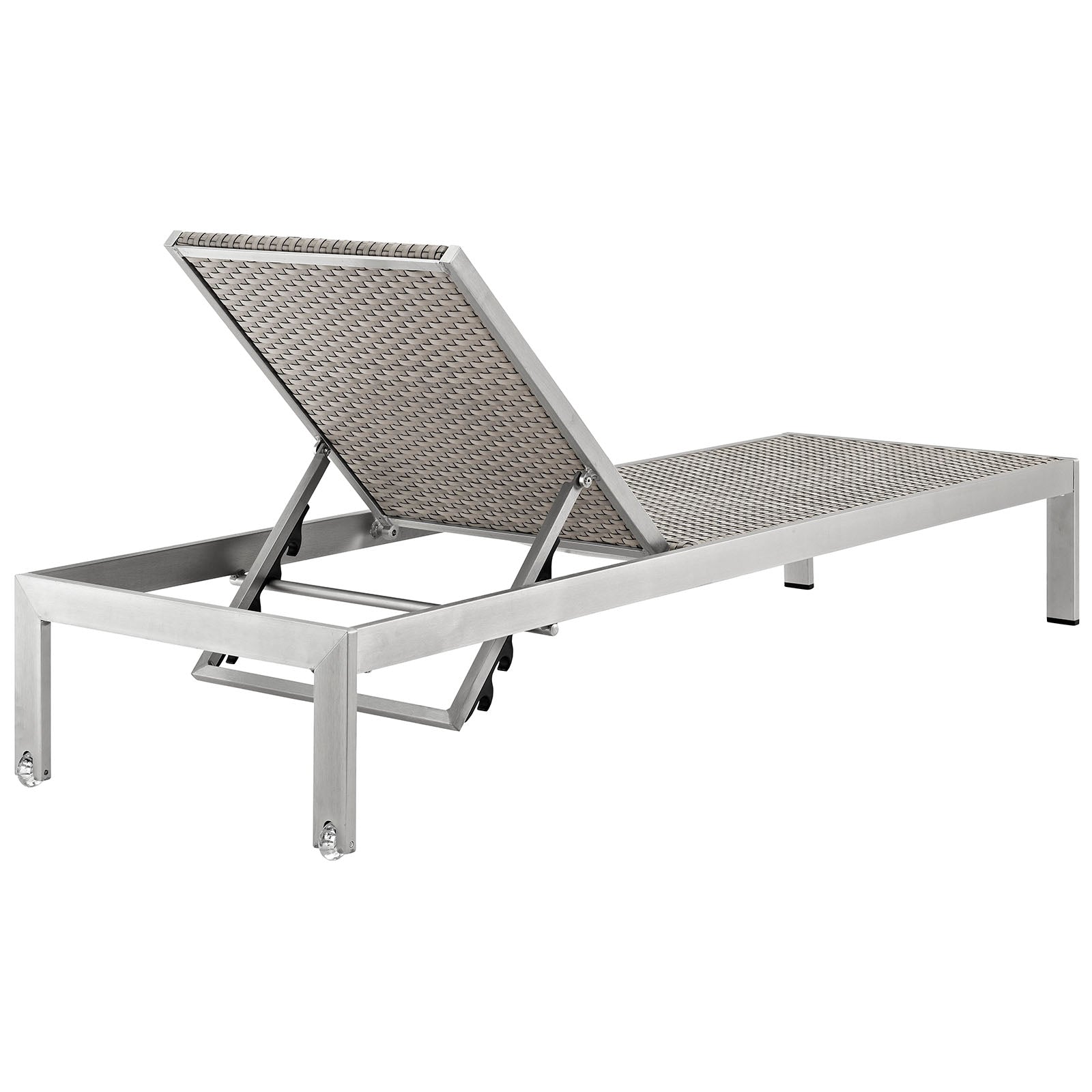 Shore Outdoor Patio Aluminum Rattan Chaise in Silver Brown Gray