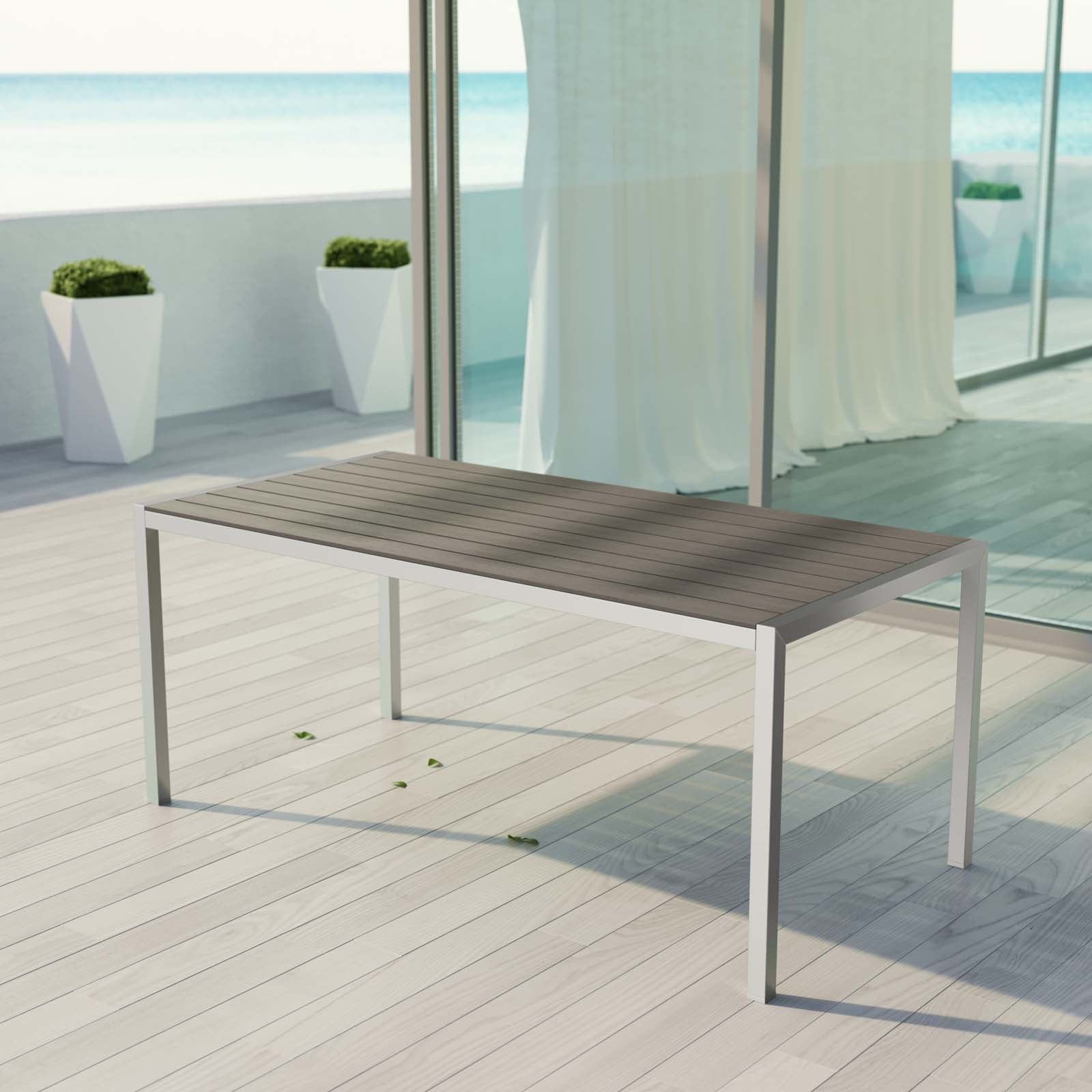 Shore Outdoor Patio Aluminum Dining Table in Silver Gray