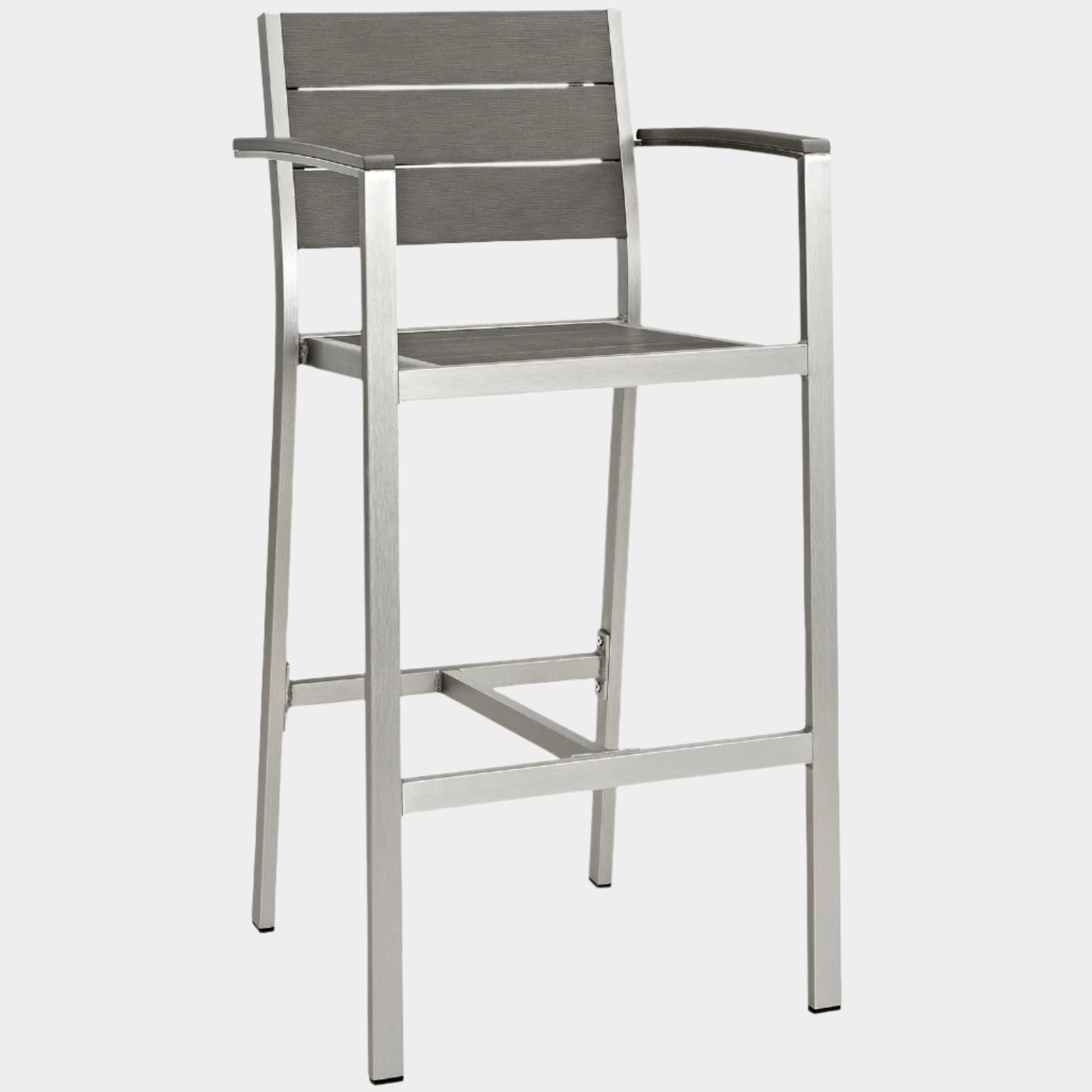 Shore Outdoor Patio Aluminum Bar Stool in Silver Gray