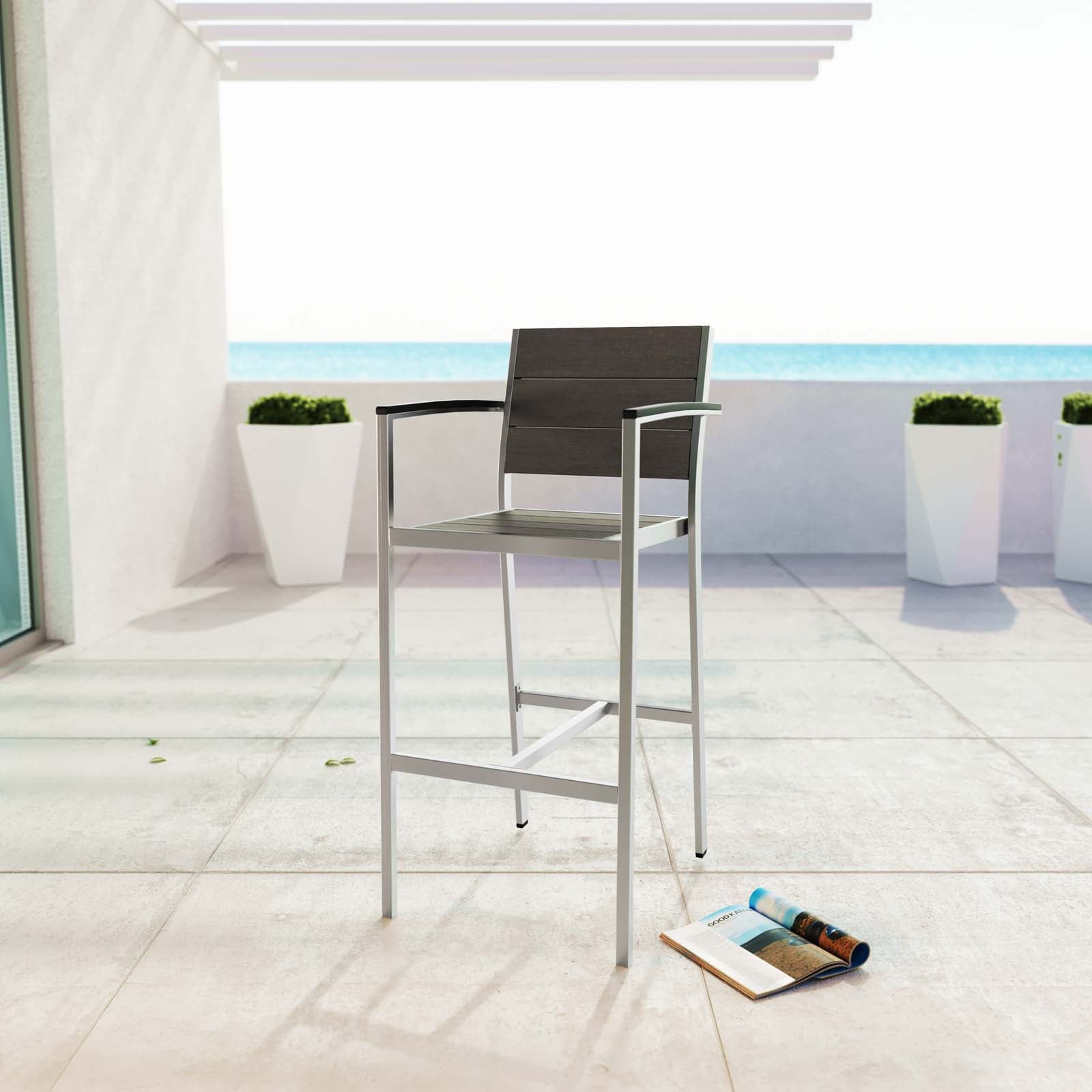 Shore Outdoor Patio Aluminum Bar Stool in Silver Gray