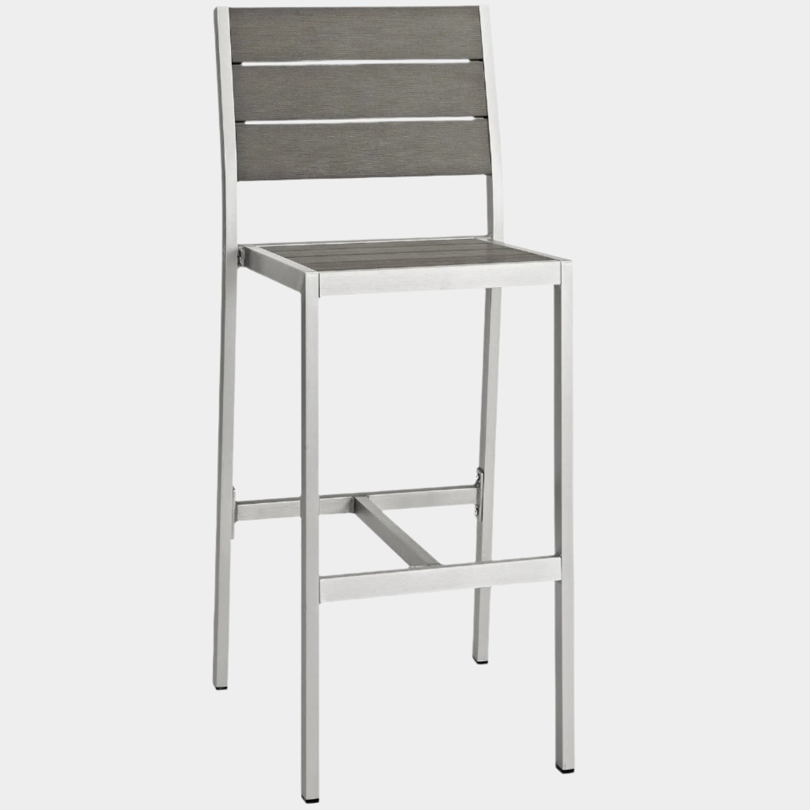 Shore Outdoor Patio Aluminum Armless Bar Stool in Silver Gray