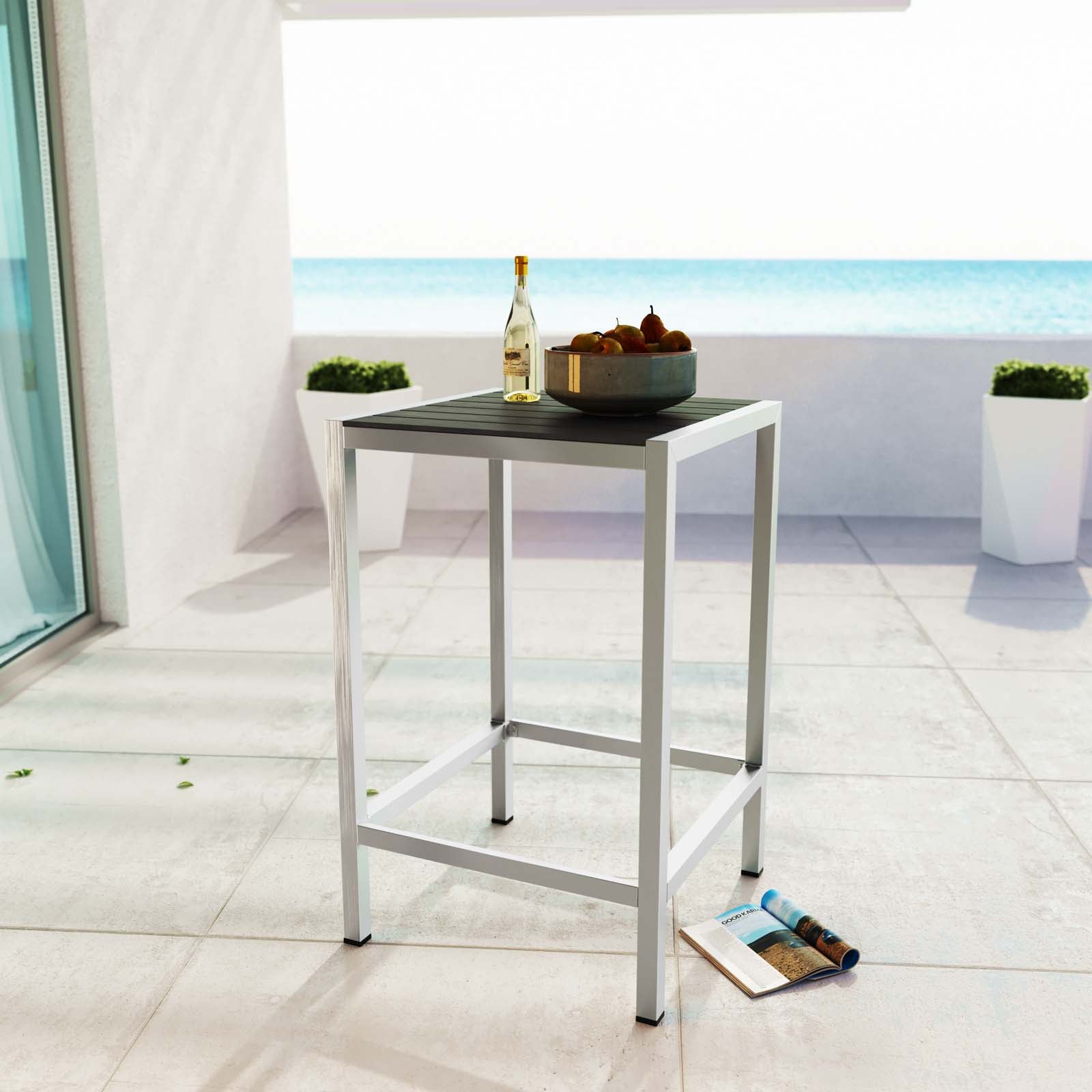 Shore Outdoor Patio Aluminum Bar Table in Silver Gray