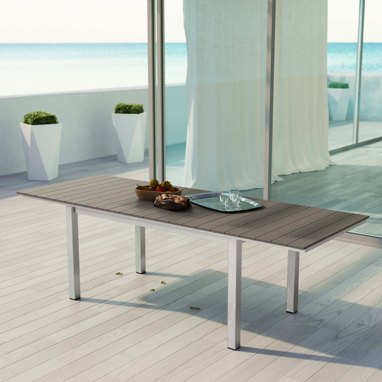 Shore Outdoor Patio Aluminum Dining Table in Silver Gray