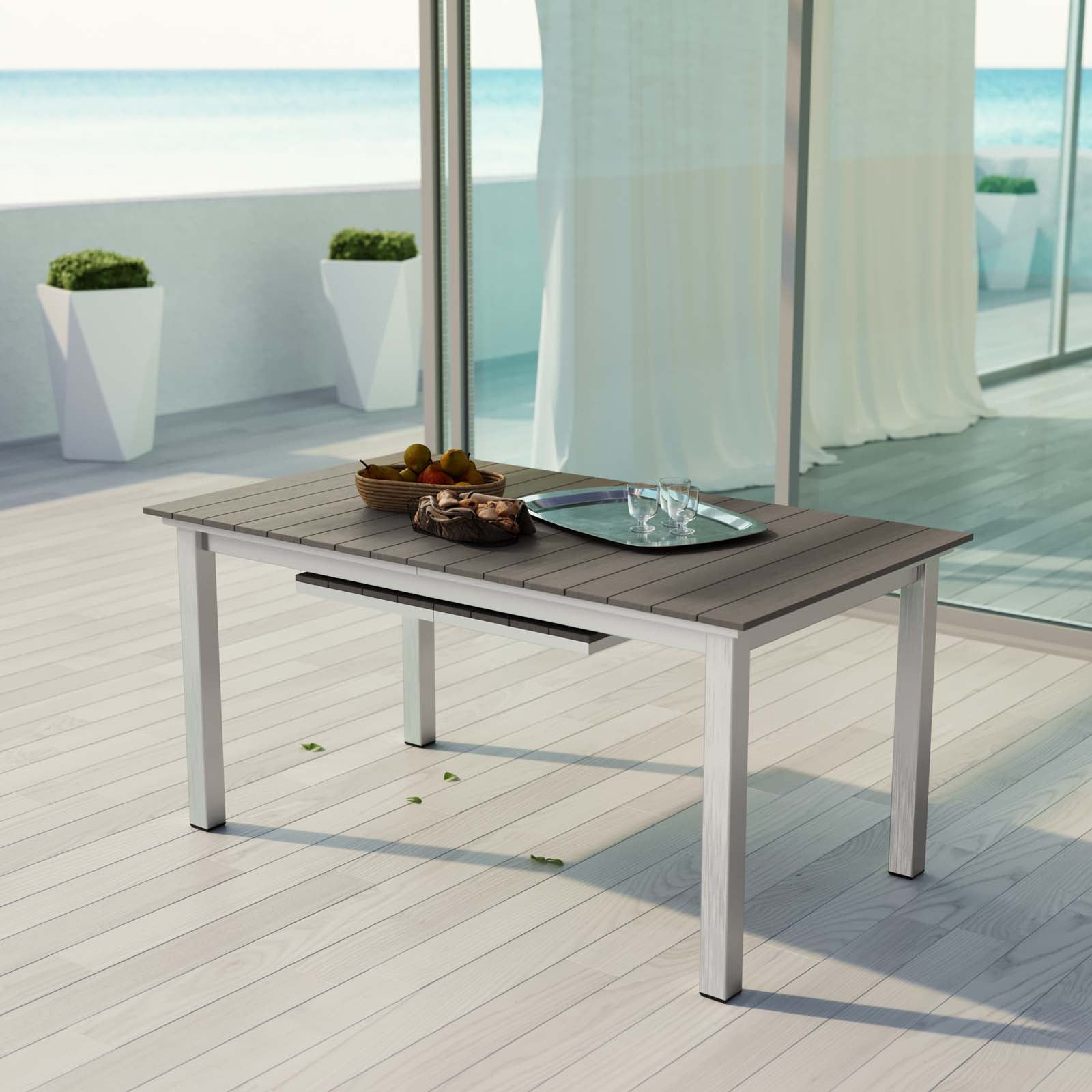 Shore Outdoor Patio Aluminum Dining Table in Silver Gray