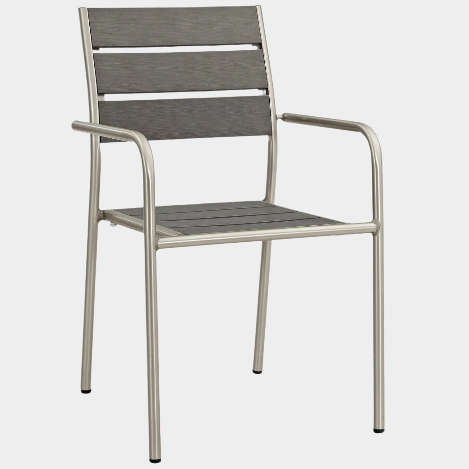 Shore Outdoor Patio Aluminum Dining Rounded Armchair in Silver Gray