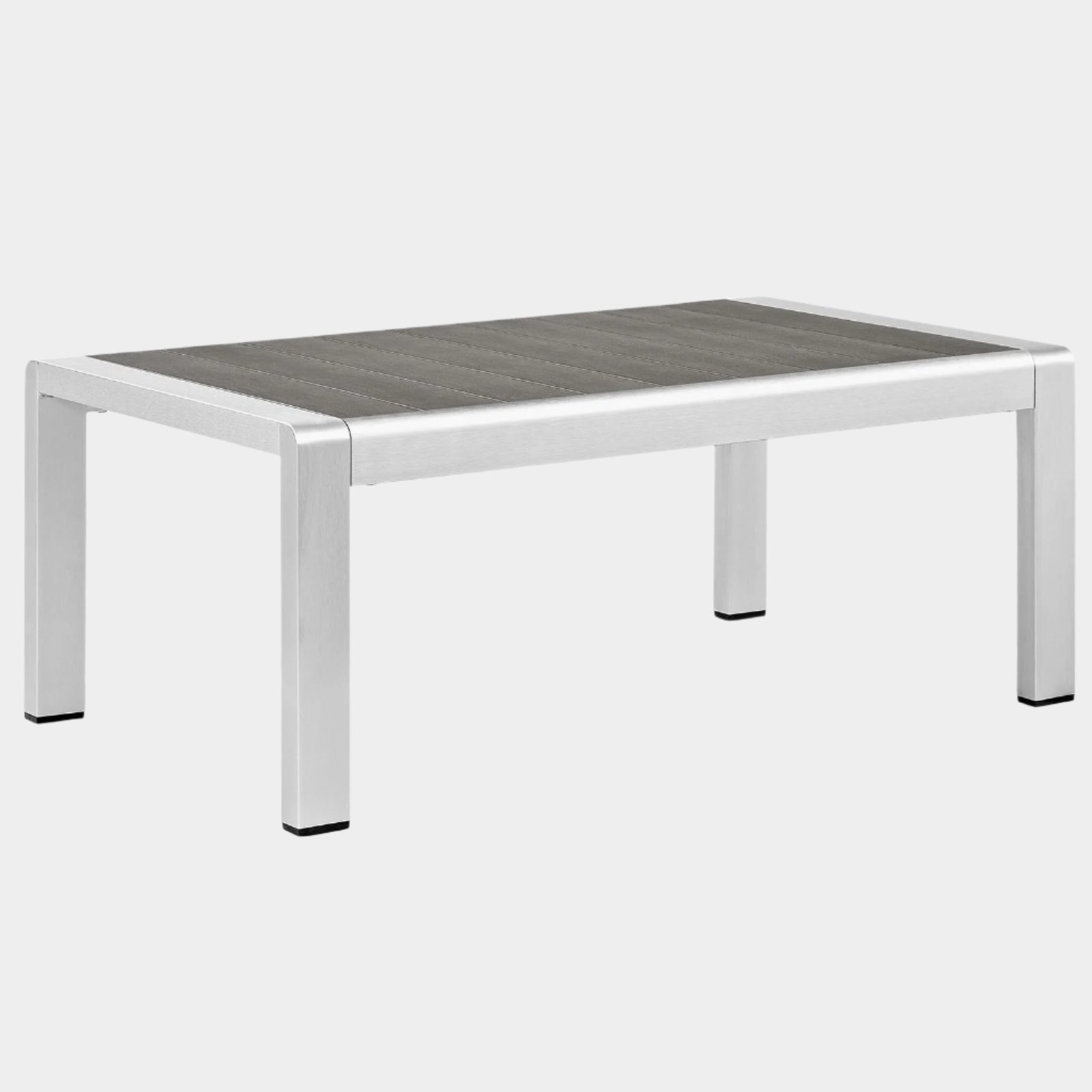 Shore Outdoor Patio Aluminum Coffee Table in Silver Gray