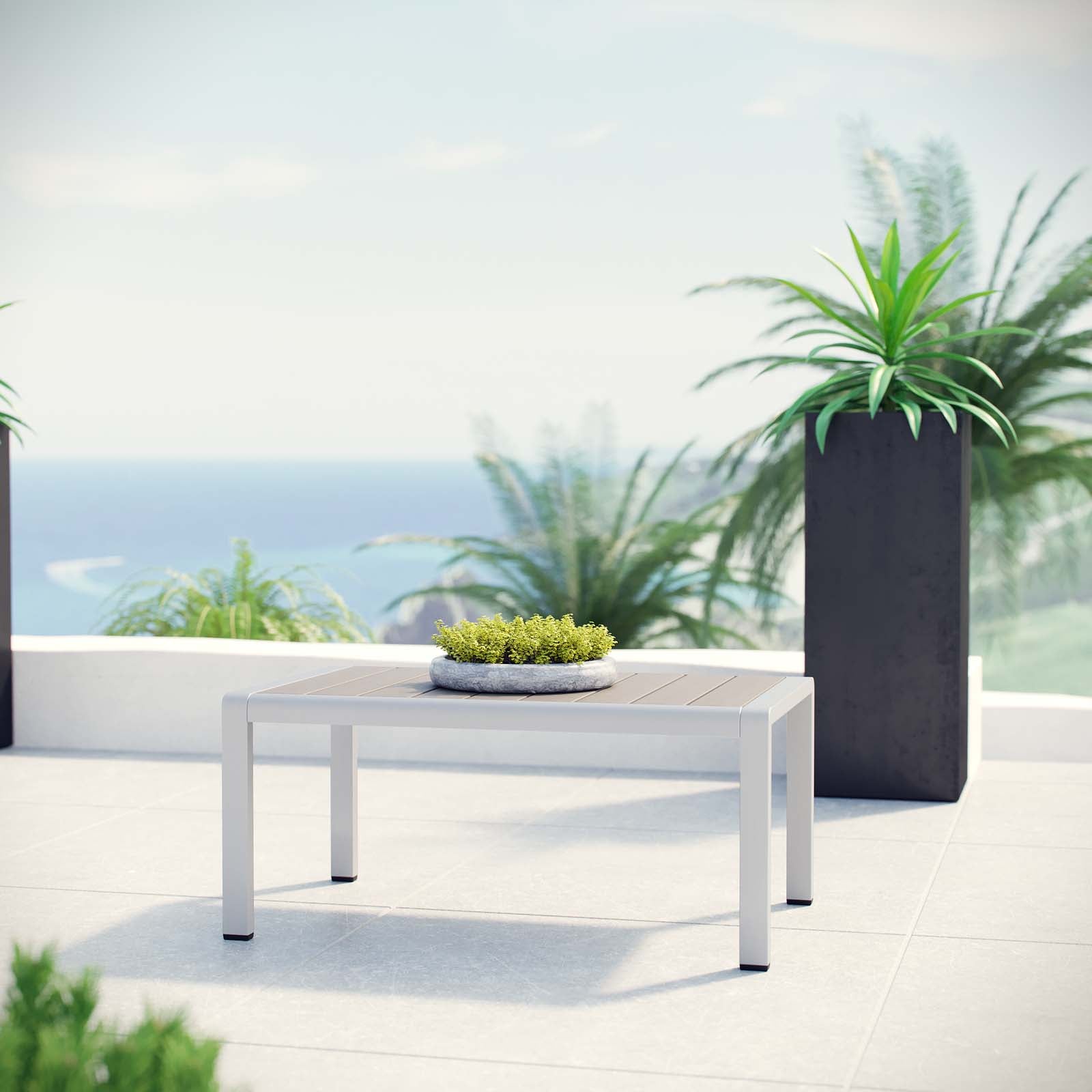 Shore Outdoor Patio Aluminum Coffee Table in Silver Gray