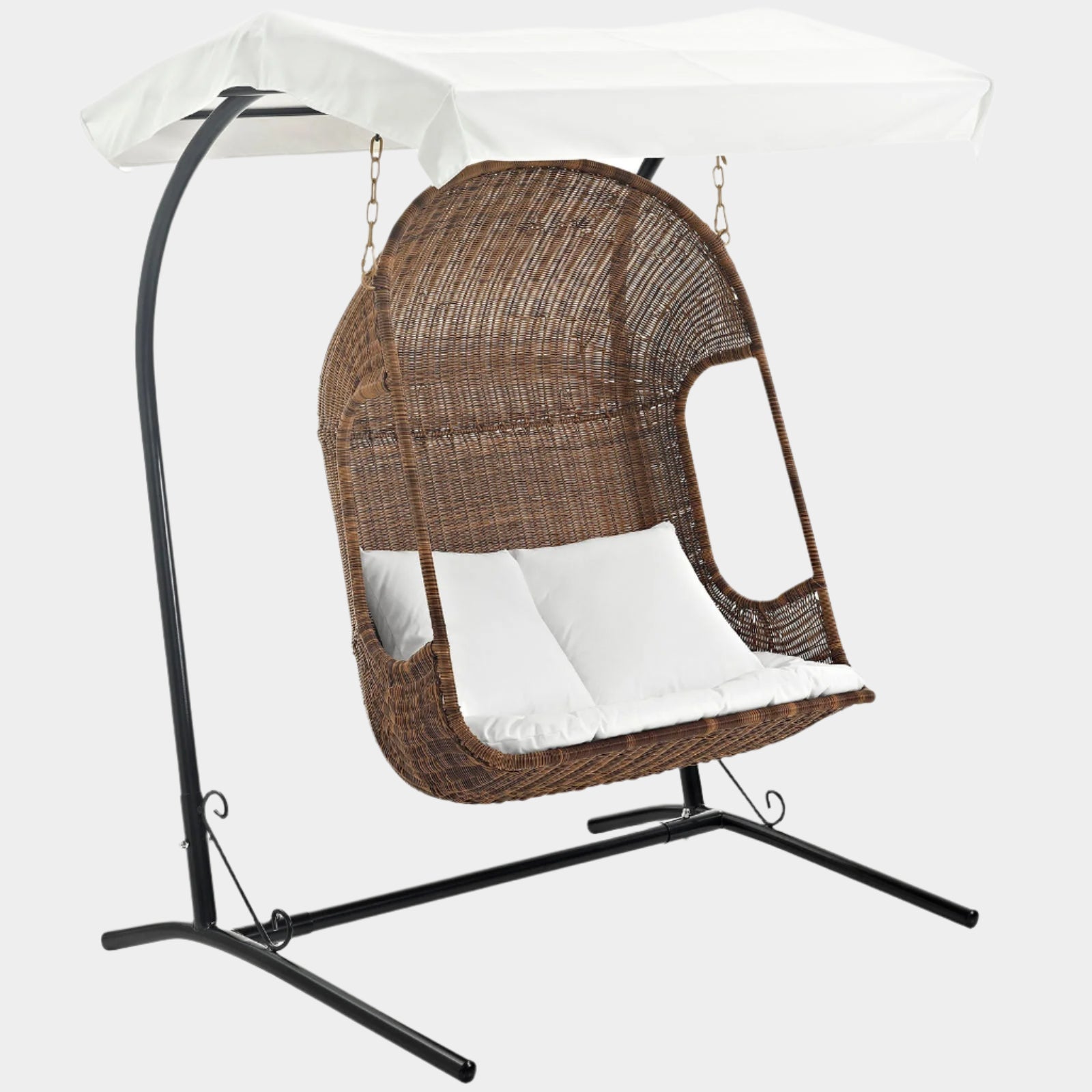 Vantage Outdoor Patio Swing Chair With Stand in Brown White