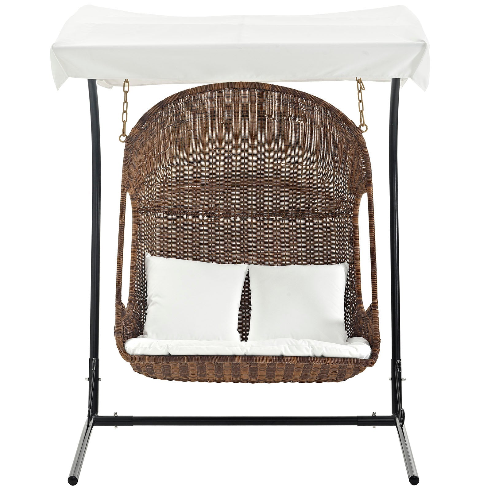 Vantage Outdoor Patio Swing Chair With Stand in Brown White