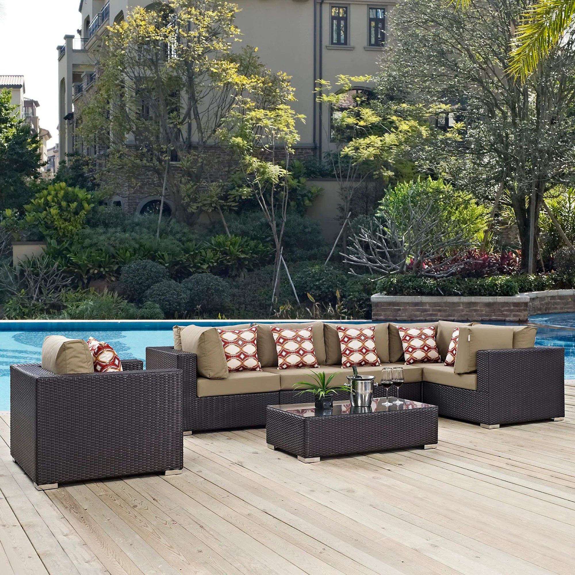 Convene 7 Piece Outdoor Sectional Set in Espresso Mocha