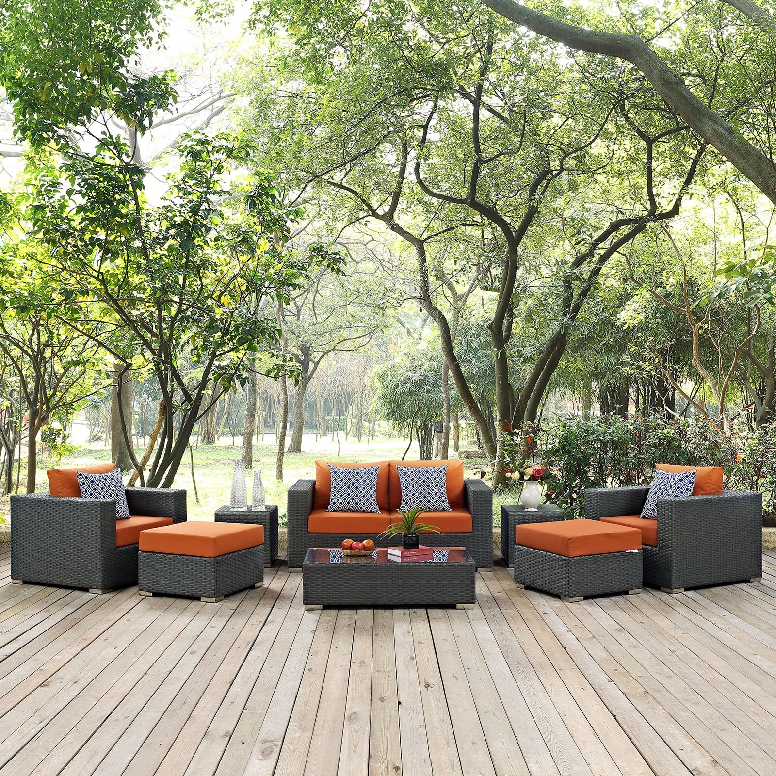Sojourn 8 Piece Outdoor Patio Sunbrella® Sectional Set in Canvas Tuscan