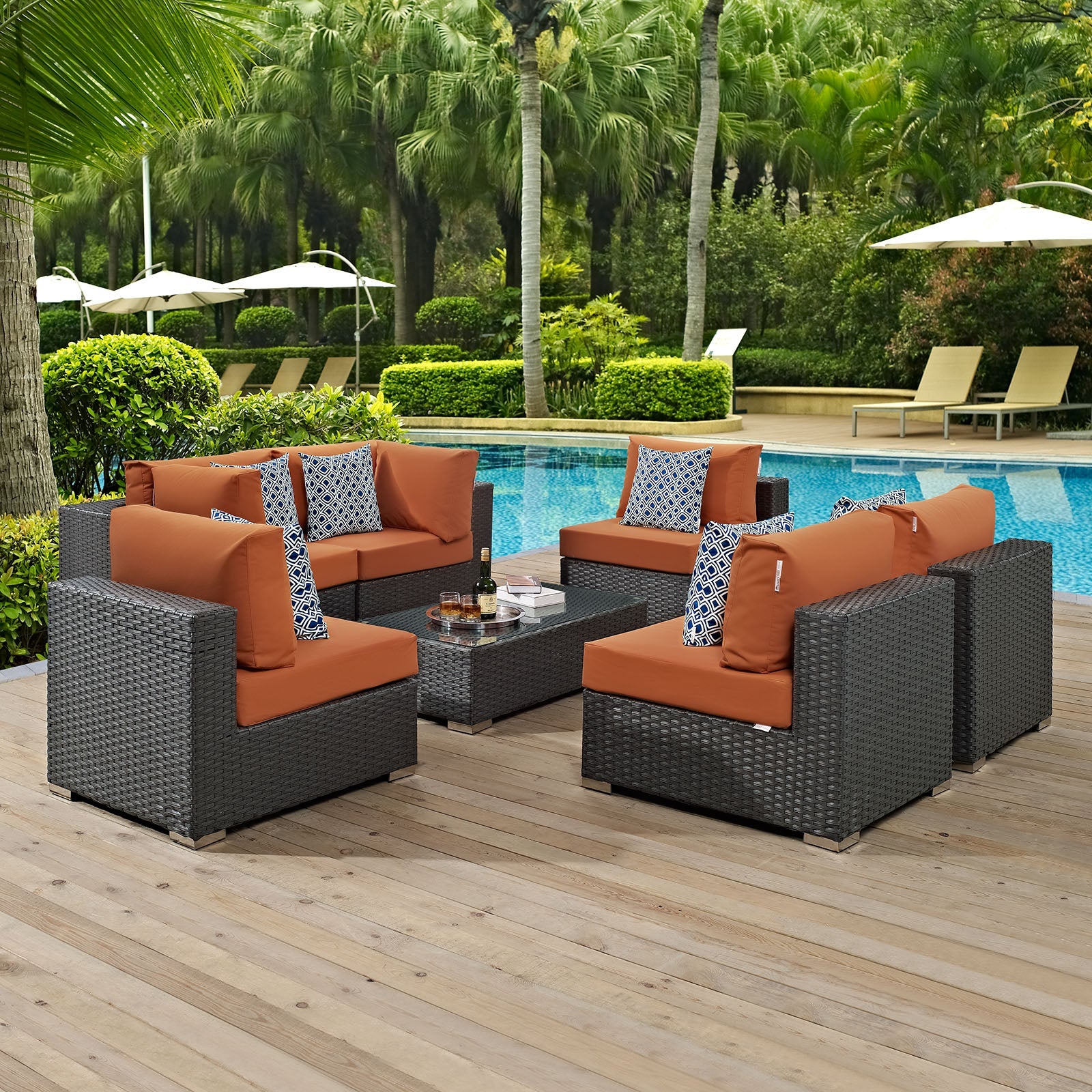 Sojourn 7 Piece Outdoor Patio Sunbrella® Sectional Set in Canvas Tuscan