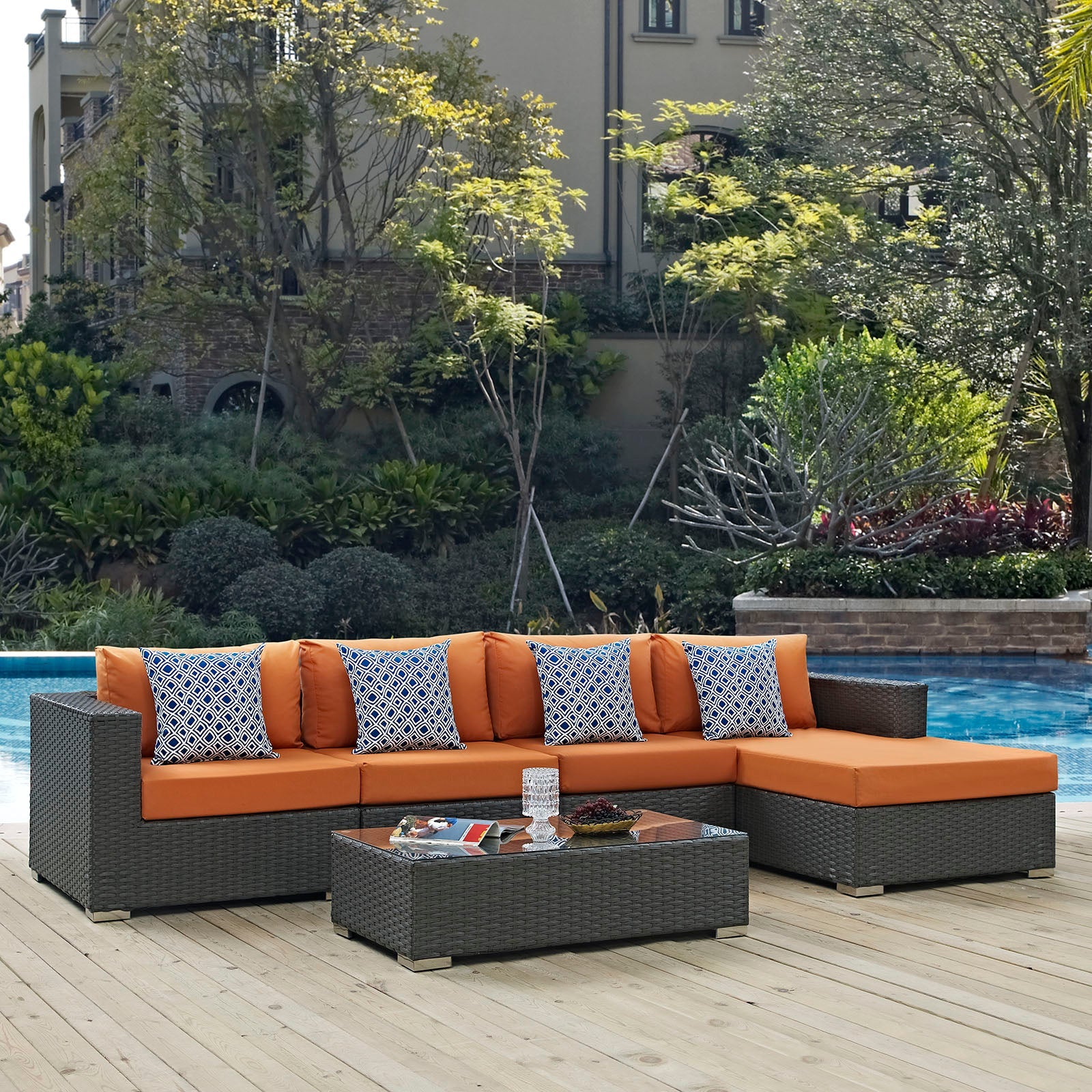 Sojourn 5 Piece Outdoor Patio Sunbrella® Sectional Set in Canvas Tuscan