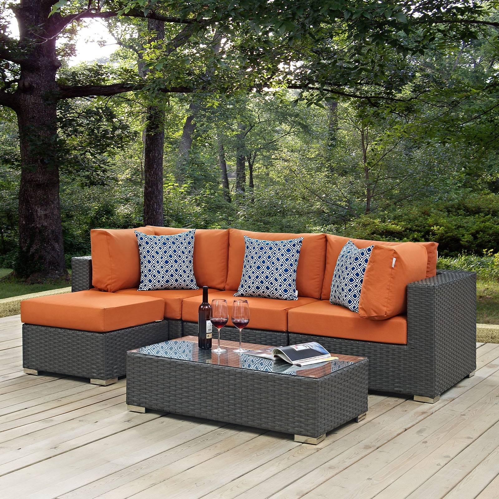 Sojourn 5 Piece Outdoor Patio Sunbrella® Sectional Set in Canvas Tuscan