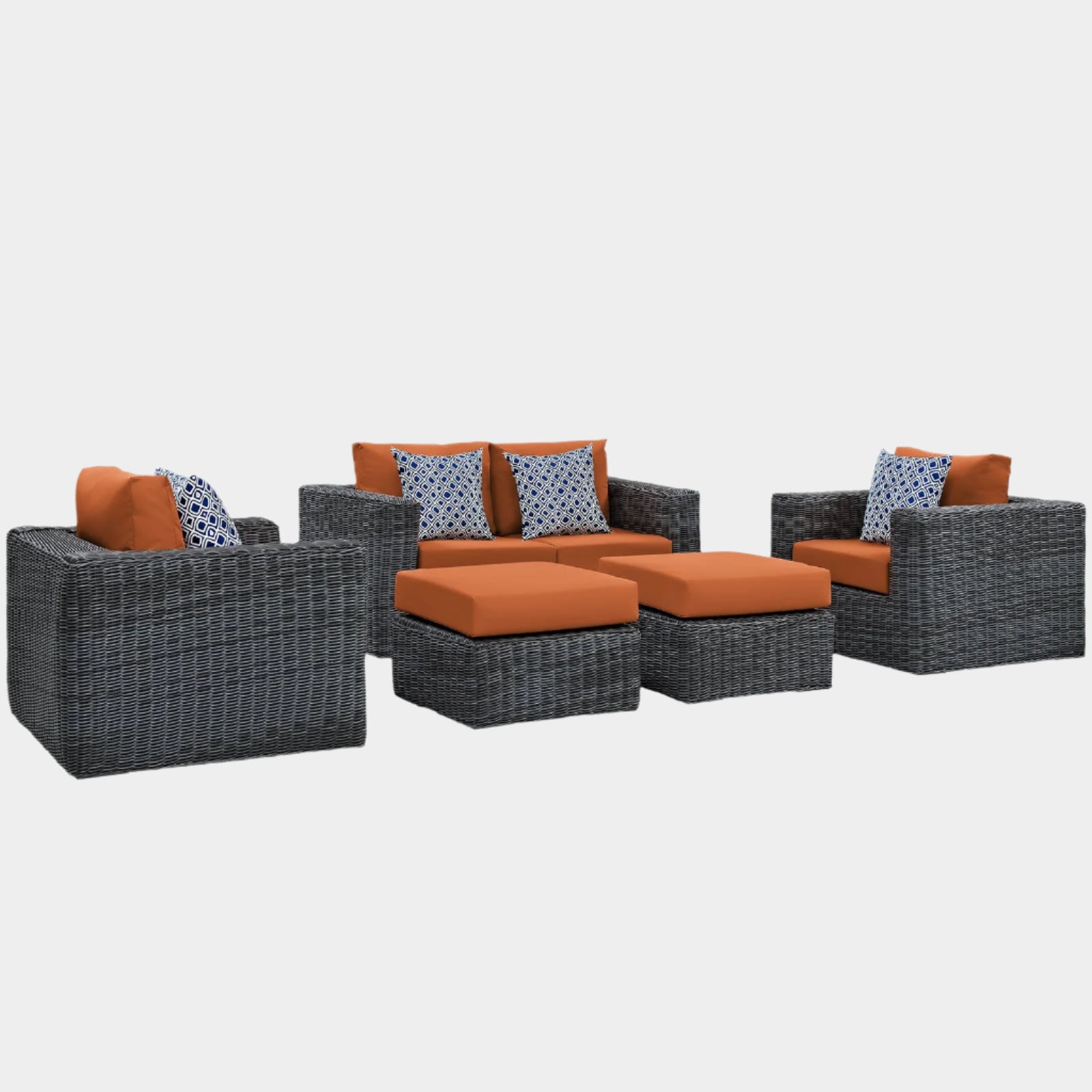 Summon 5 Piece Outdoor Patio Sunbrella® Sectional Set in Canvas Tuscan