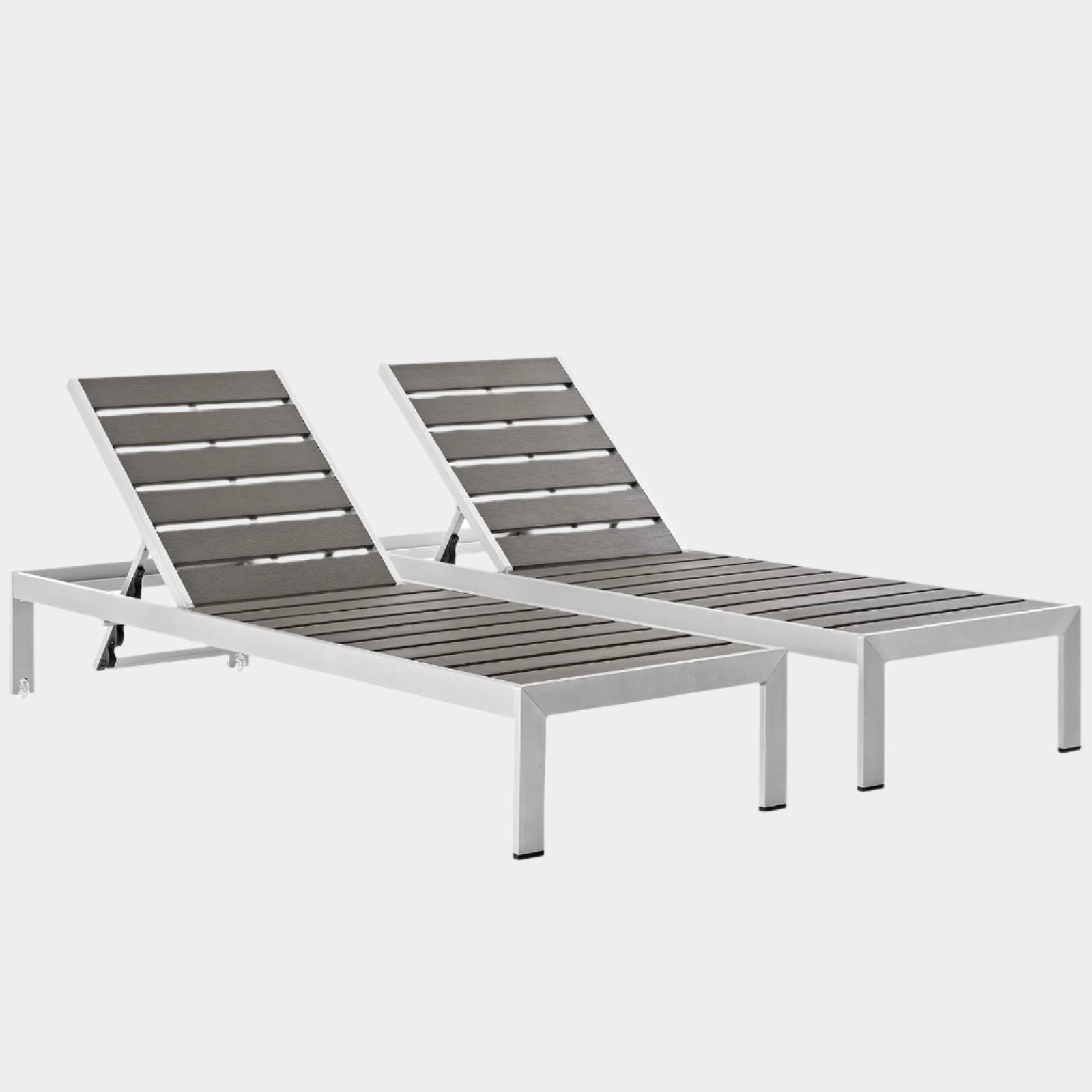 Shore Outdoor Patio Aluminum Chaise Set of 2 in Silver Gray