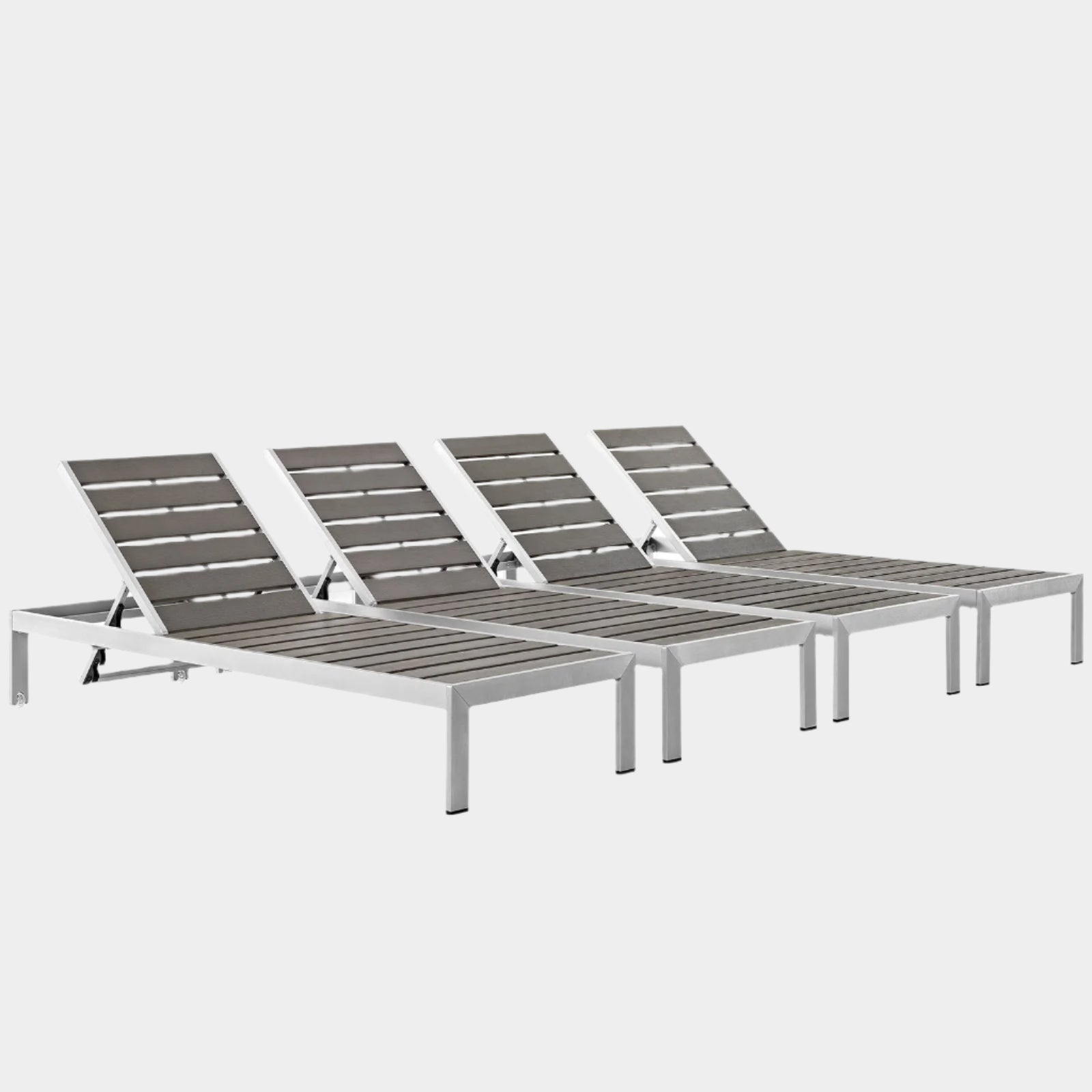 Shore Outdoor Patio Aluminum Chaise Set of 4 in Silver Gray