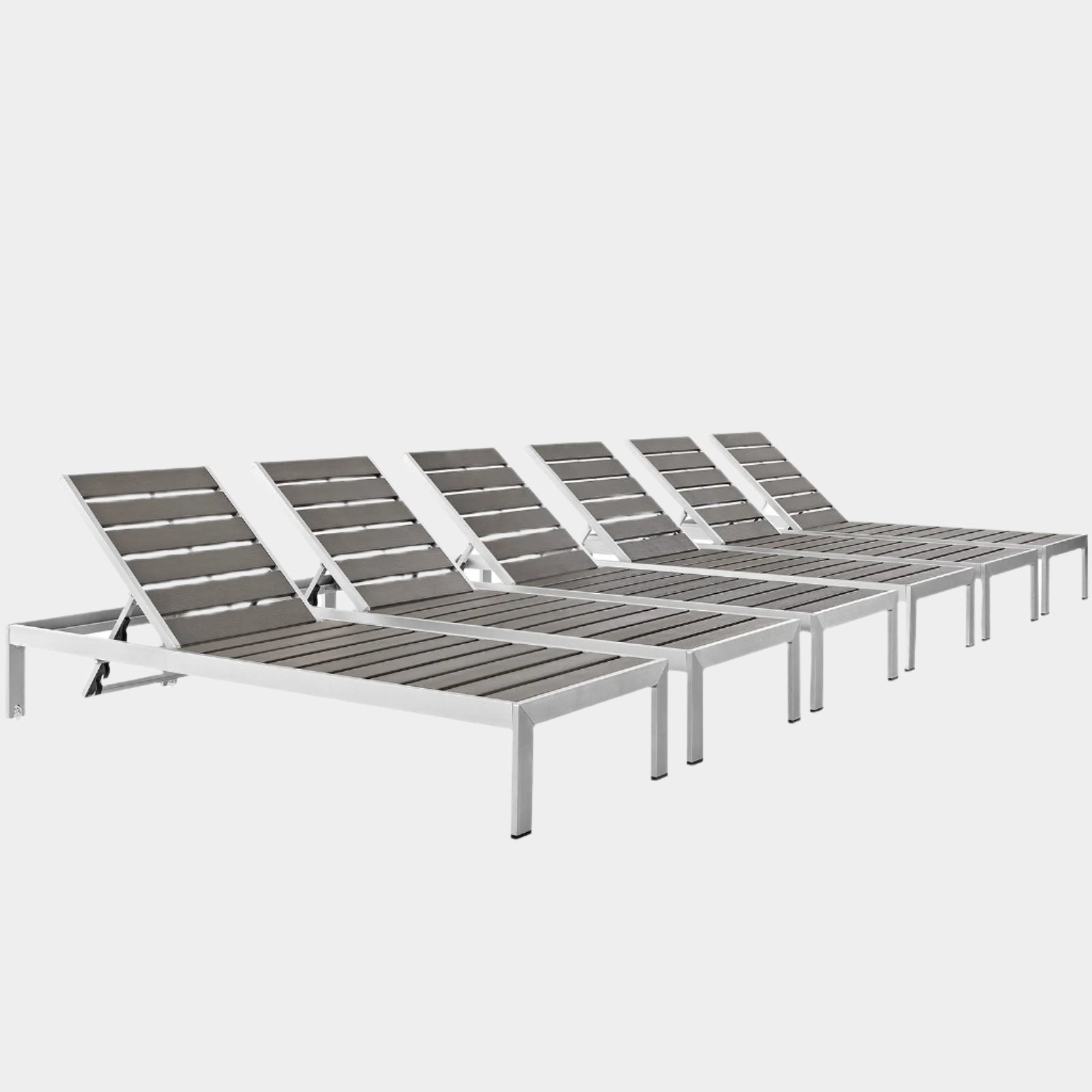 Shore Outdoor Patio Aluminum Chaise Set of 6 in Silver Gray