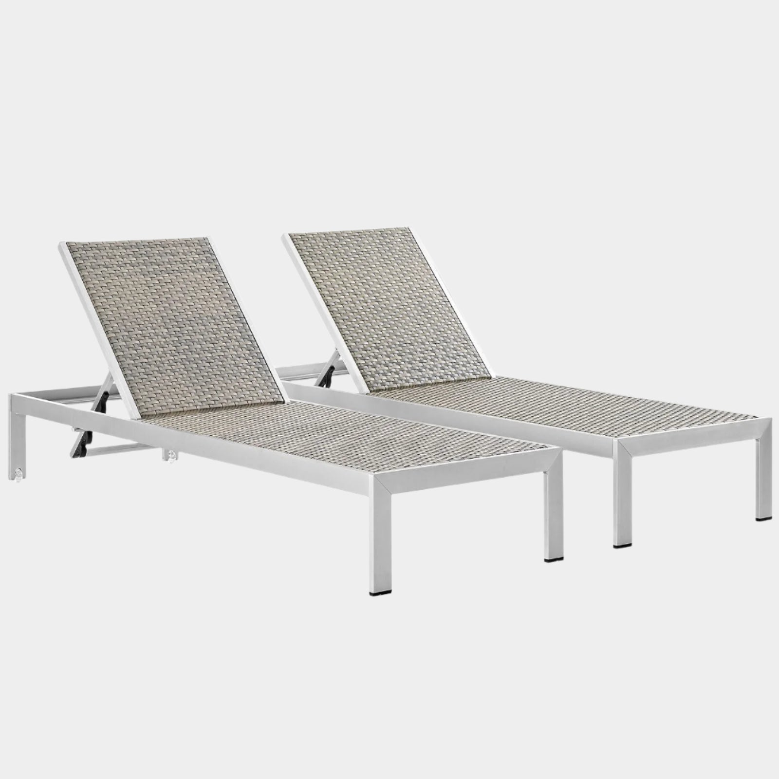 Shore Outdoor Patio Aluminum Chaise Set of 2 in Silver Gray