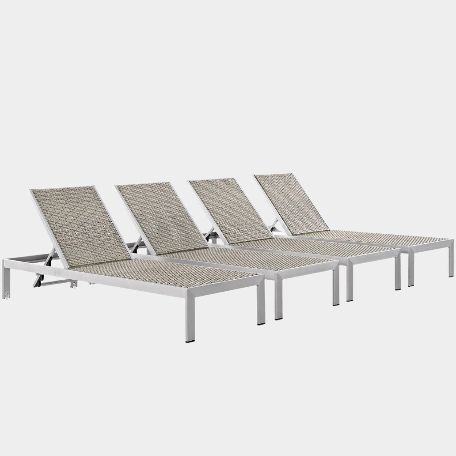 Shore Outdoor Patio Aluminum Chaise Set of 4 in Silver Gray