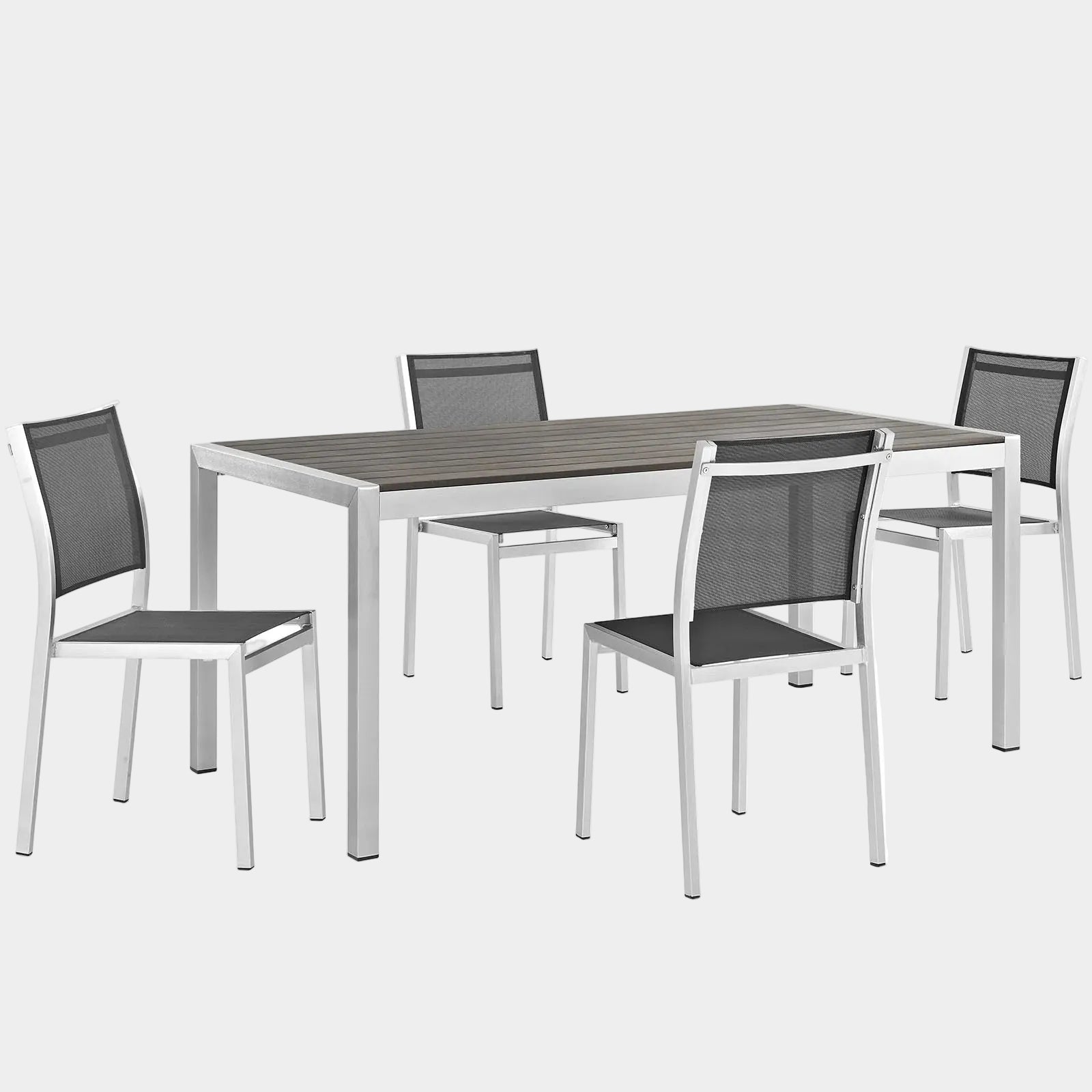 Shore 5 Piece Outdoor Patio Aluminum Dining Set in Silver Black