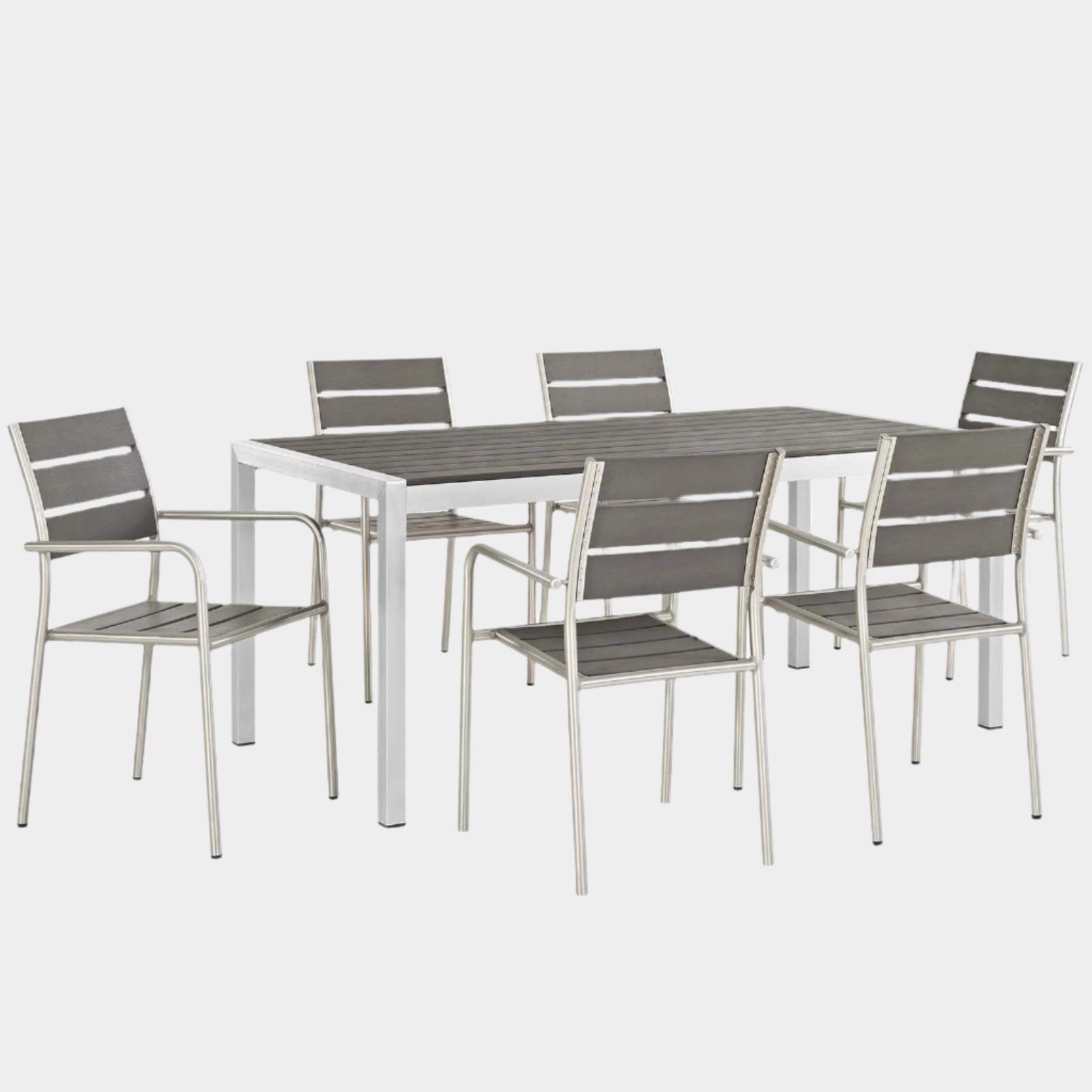 Shore 7 Piece Outdoor Patio Aluminum Dining Set in Silver Gray