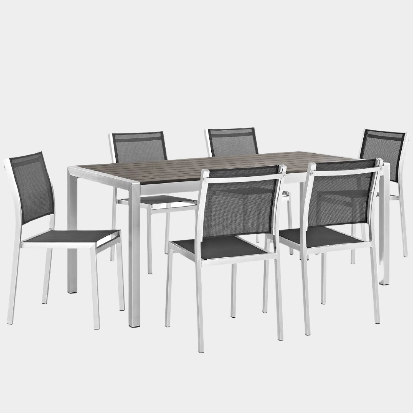 Shore 7 Piece Outdoor Patio Aluminum Dining Set in Silver Gray