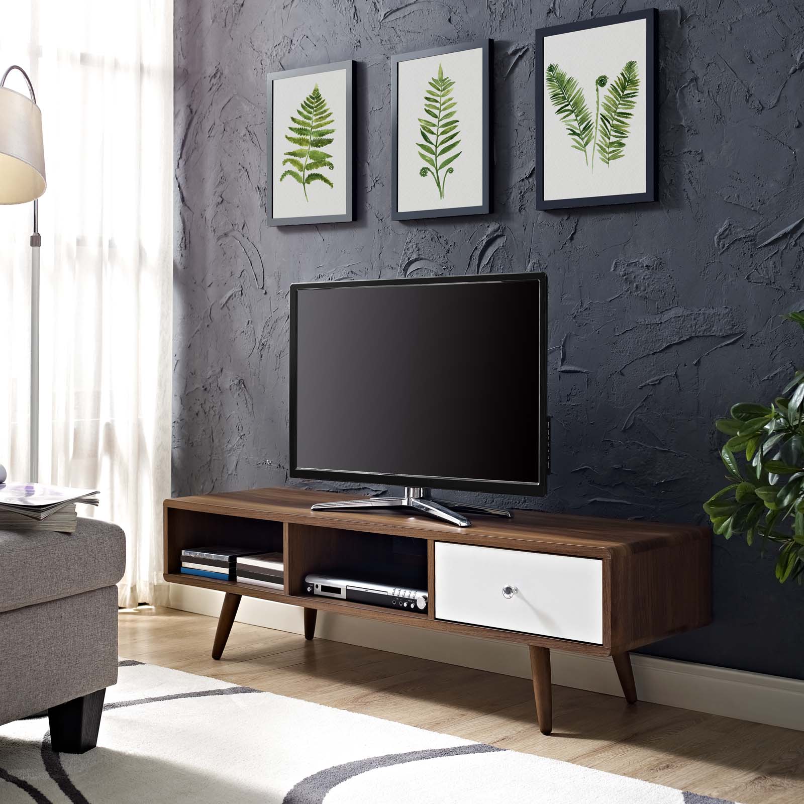 Transmit 55” TV Stand in Walnut White