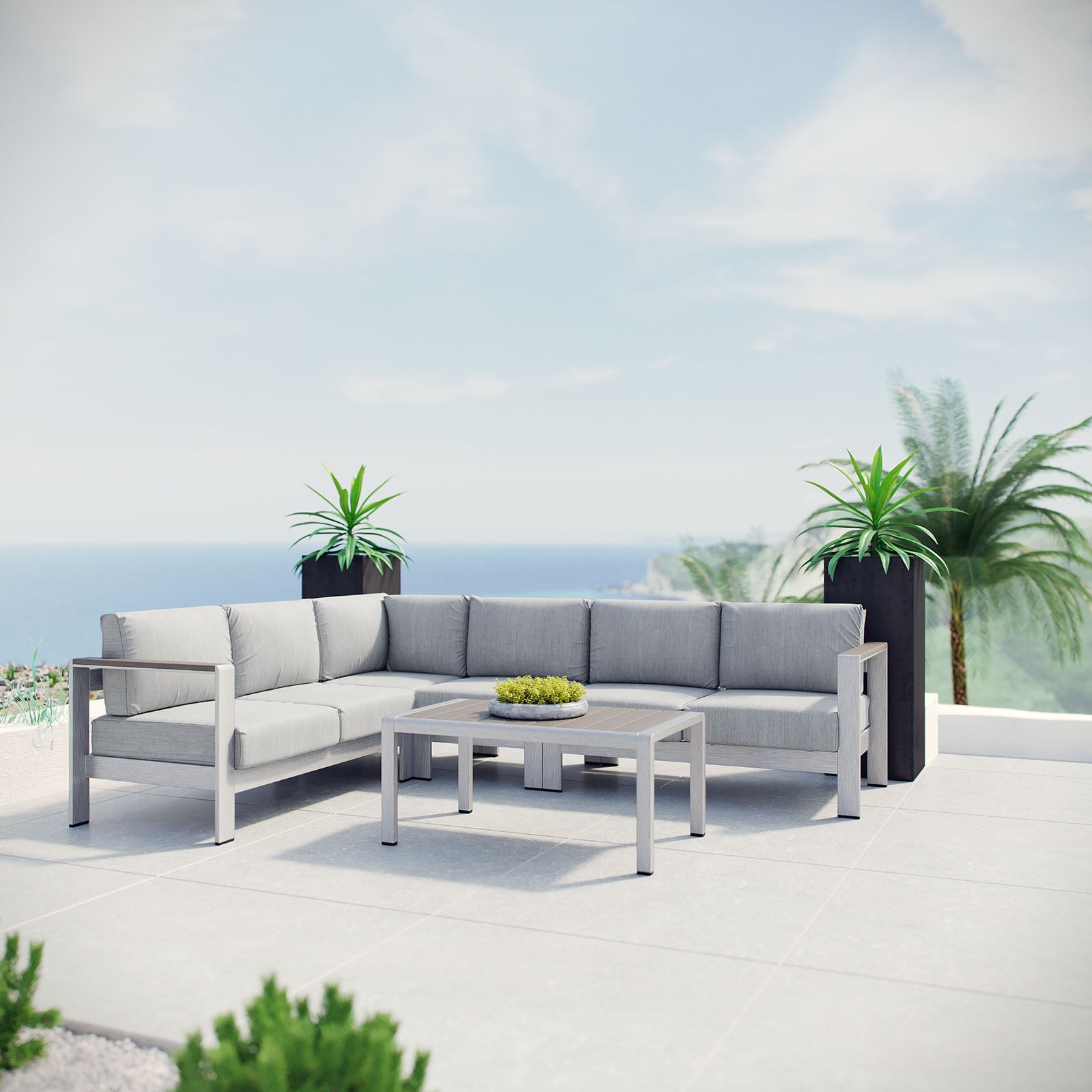 Shore 5 Piece Outdoor Patio Aluminum Sectional Sofa Set