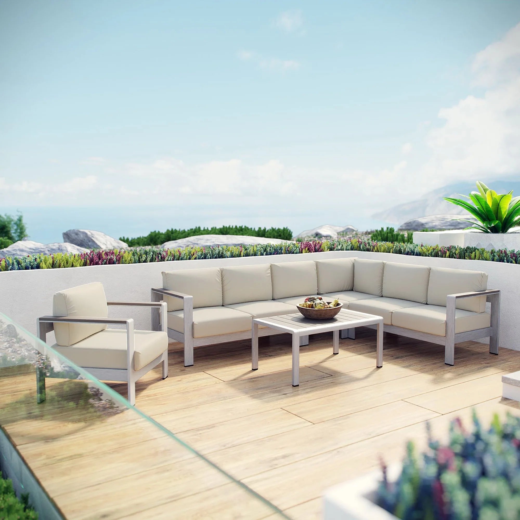 Shore 6 Piece Outdoor Aluminum Sectional Sofa Set
