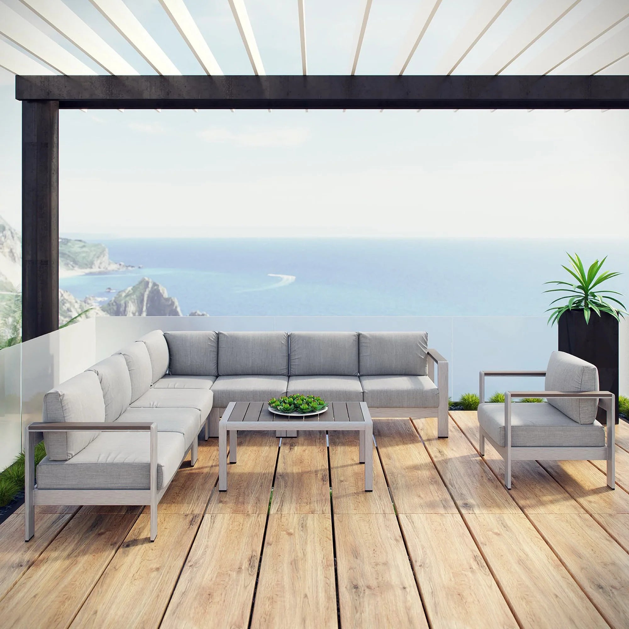 Shore 7 Piece Outdoor Aluminum Sectional Sofa Set