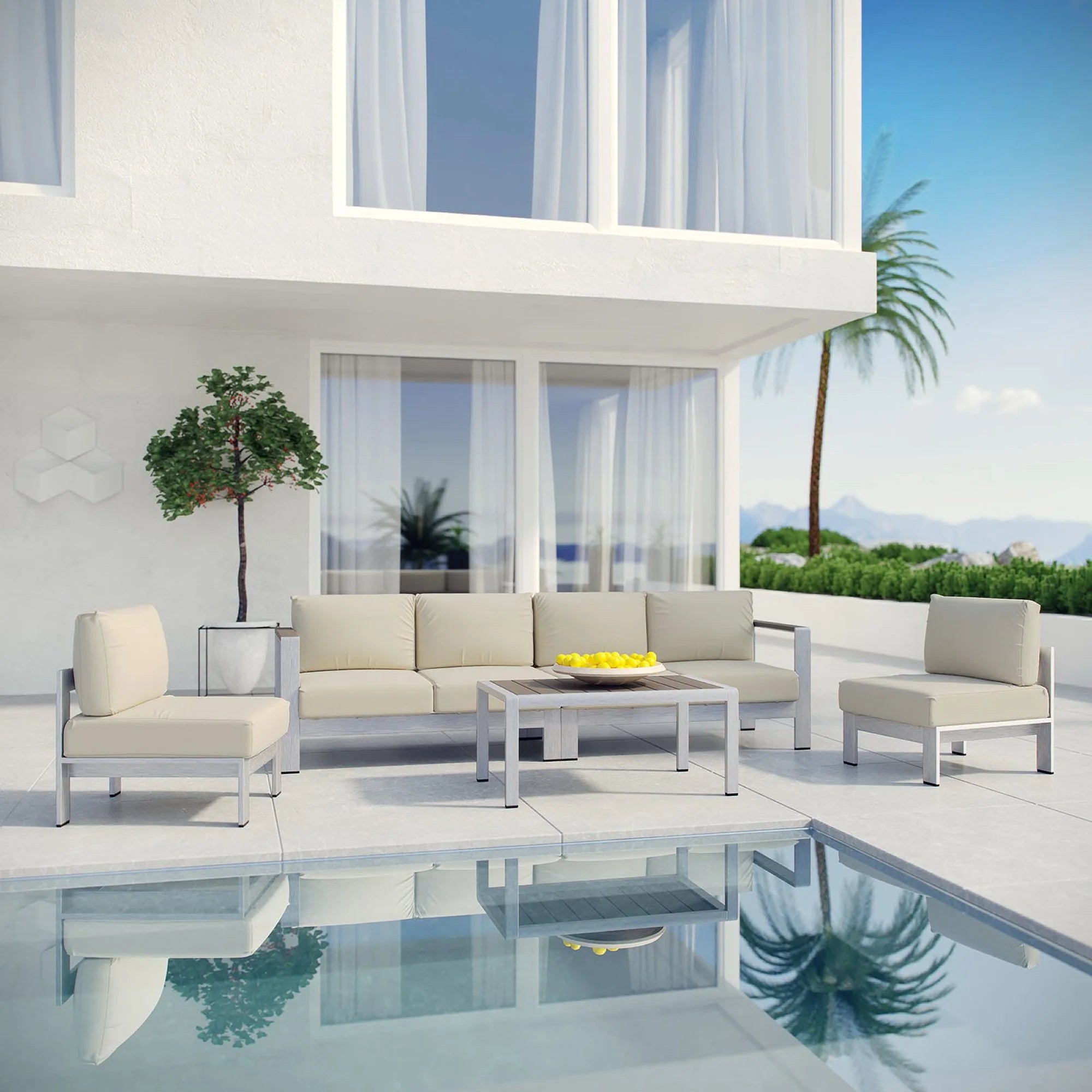 Shore 5 Piece Outdoor Aluminum Sectional Sofa Set