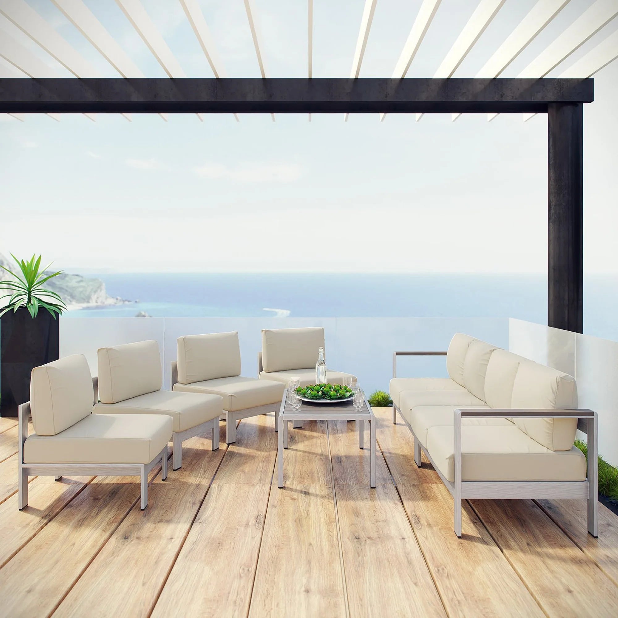 Shore 7 Piece Outdoor Sectional Sofa Set
