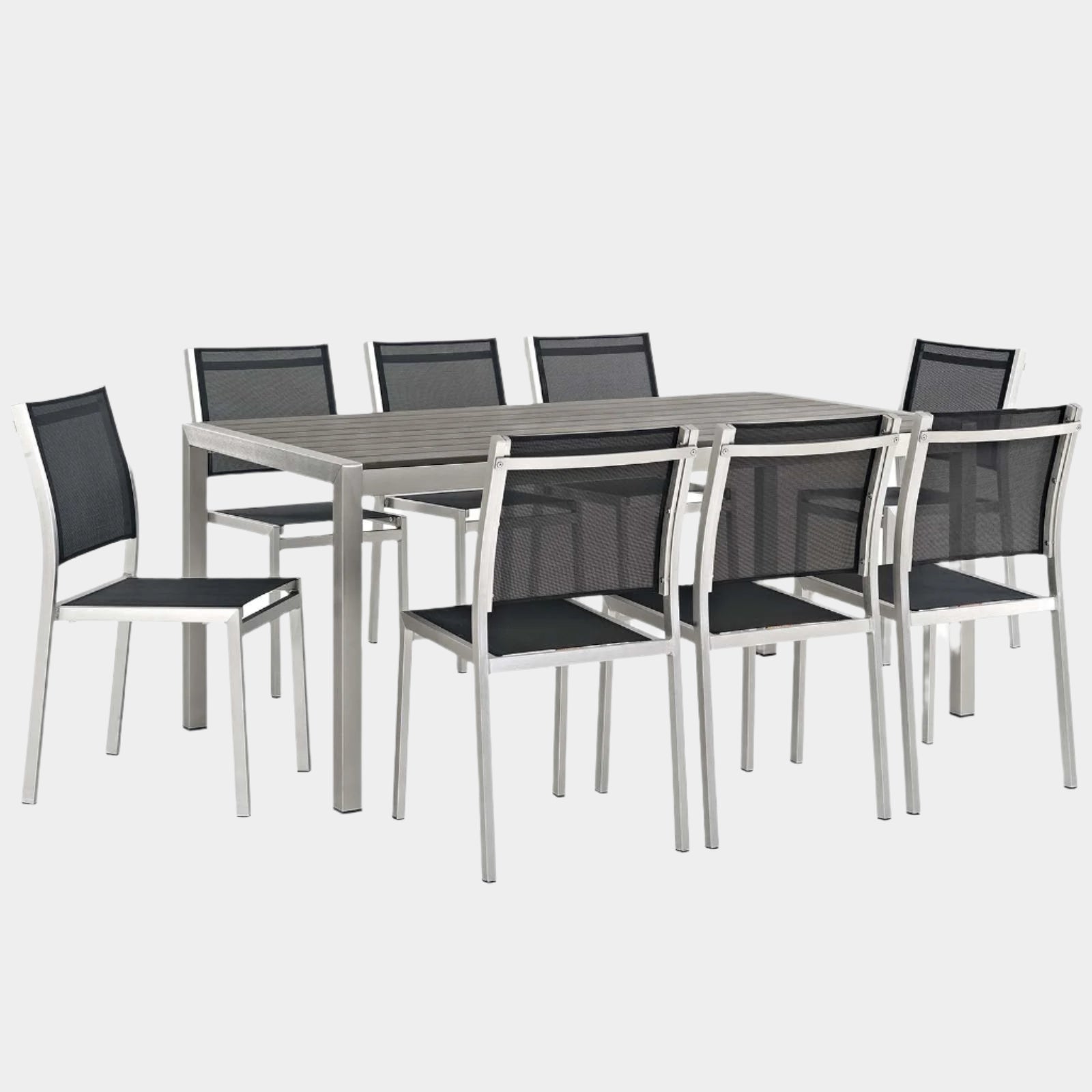 Shore 9 Piece Outdoor Patio Aluminum Dining Set in Silver Black