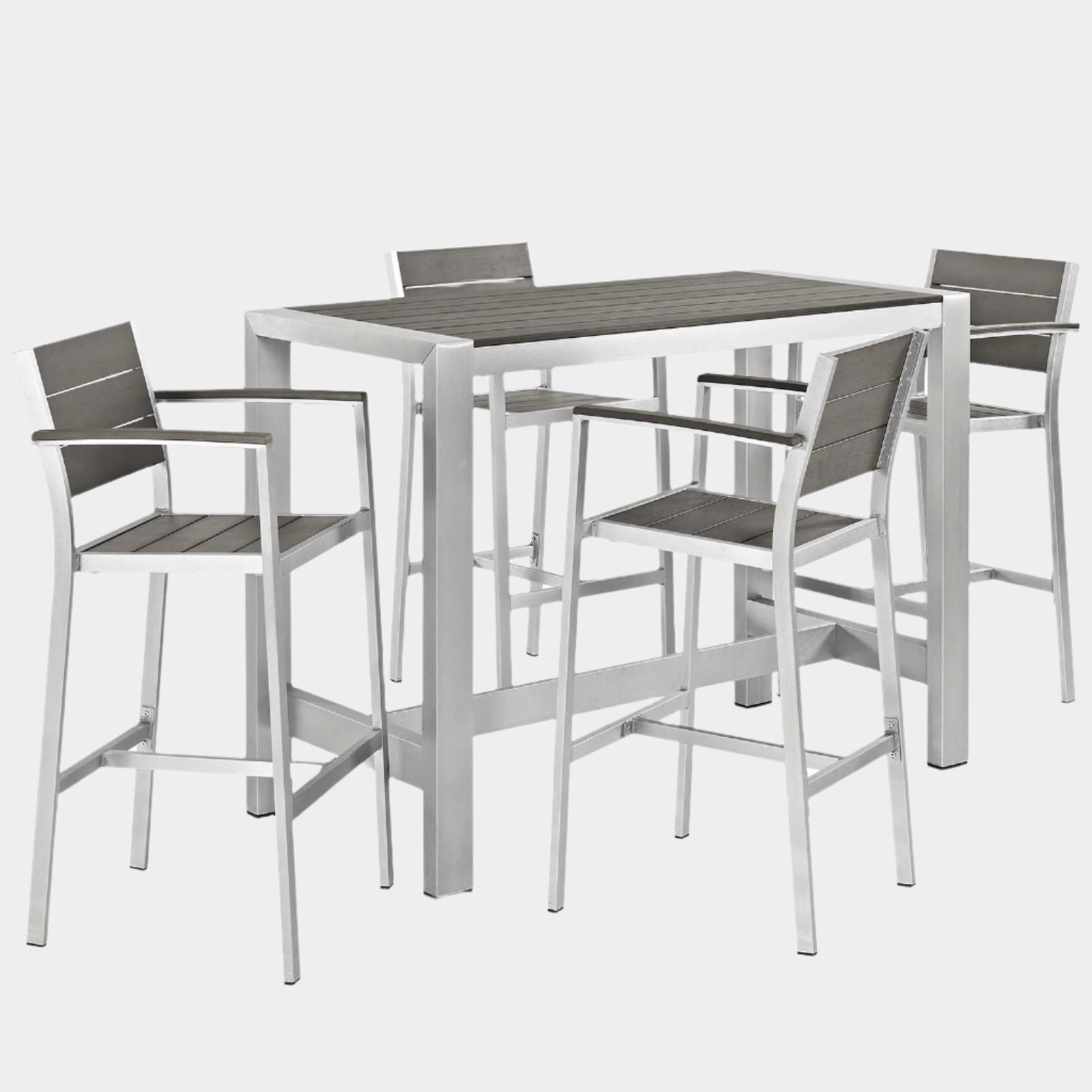 Shore 5 Piece Outdoor Patio Aluminum Dining Set in Silver Gray