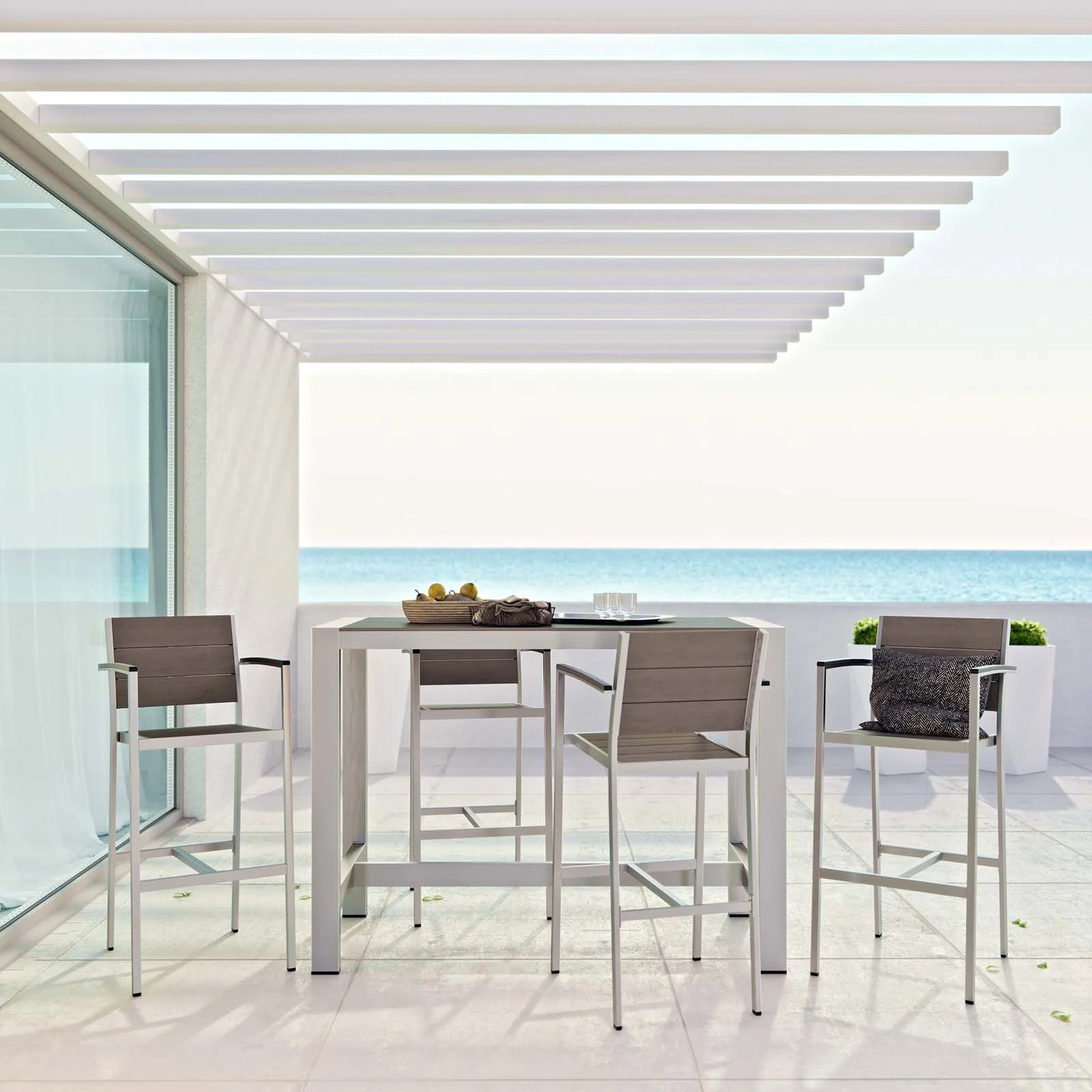 Shore 5 Piece Outdoor Patio Aluminum Dining Set in Silver Gray