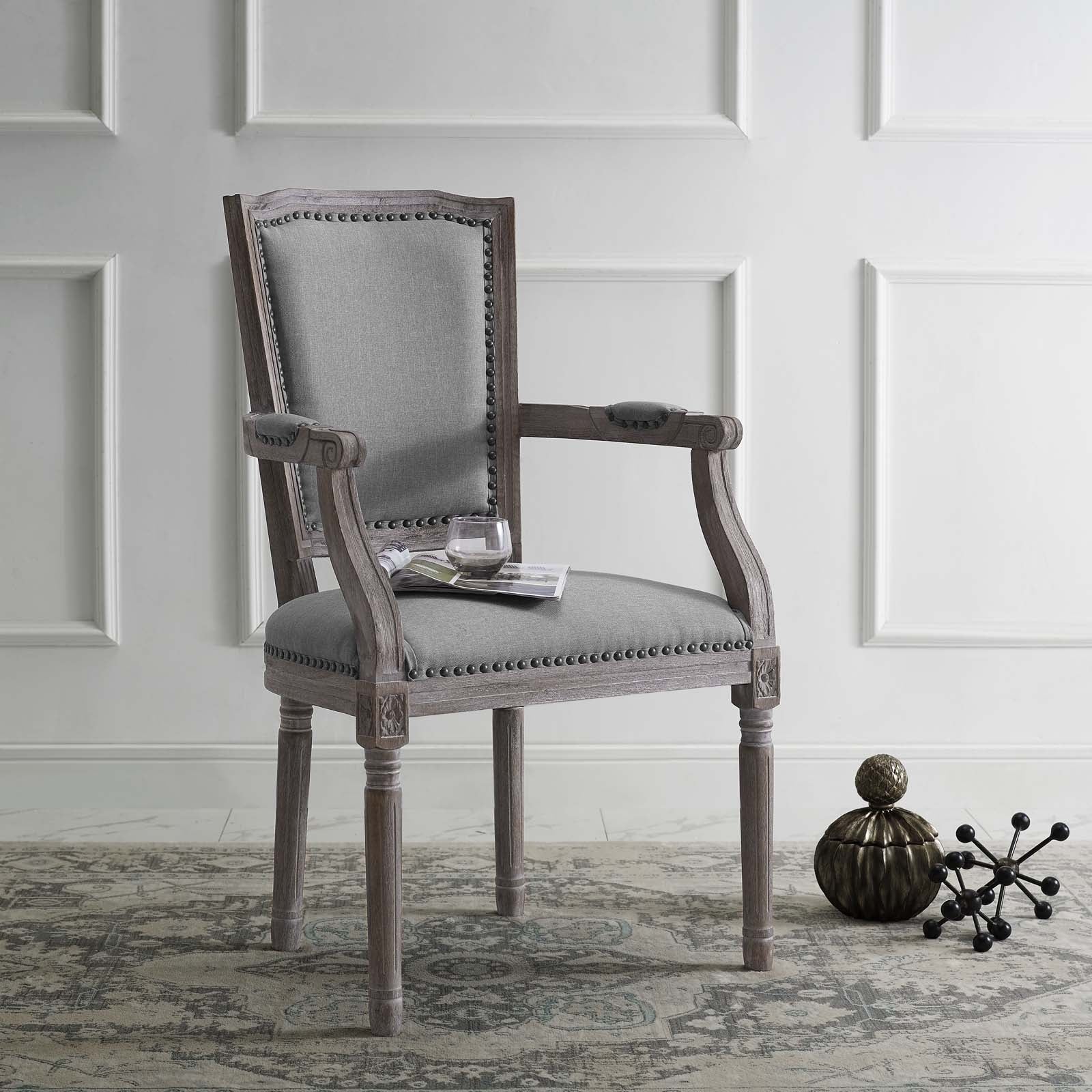 Penchant Vintage French Upholstered Fabric Dining Armchair