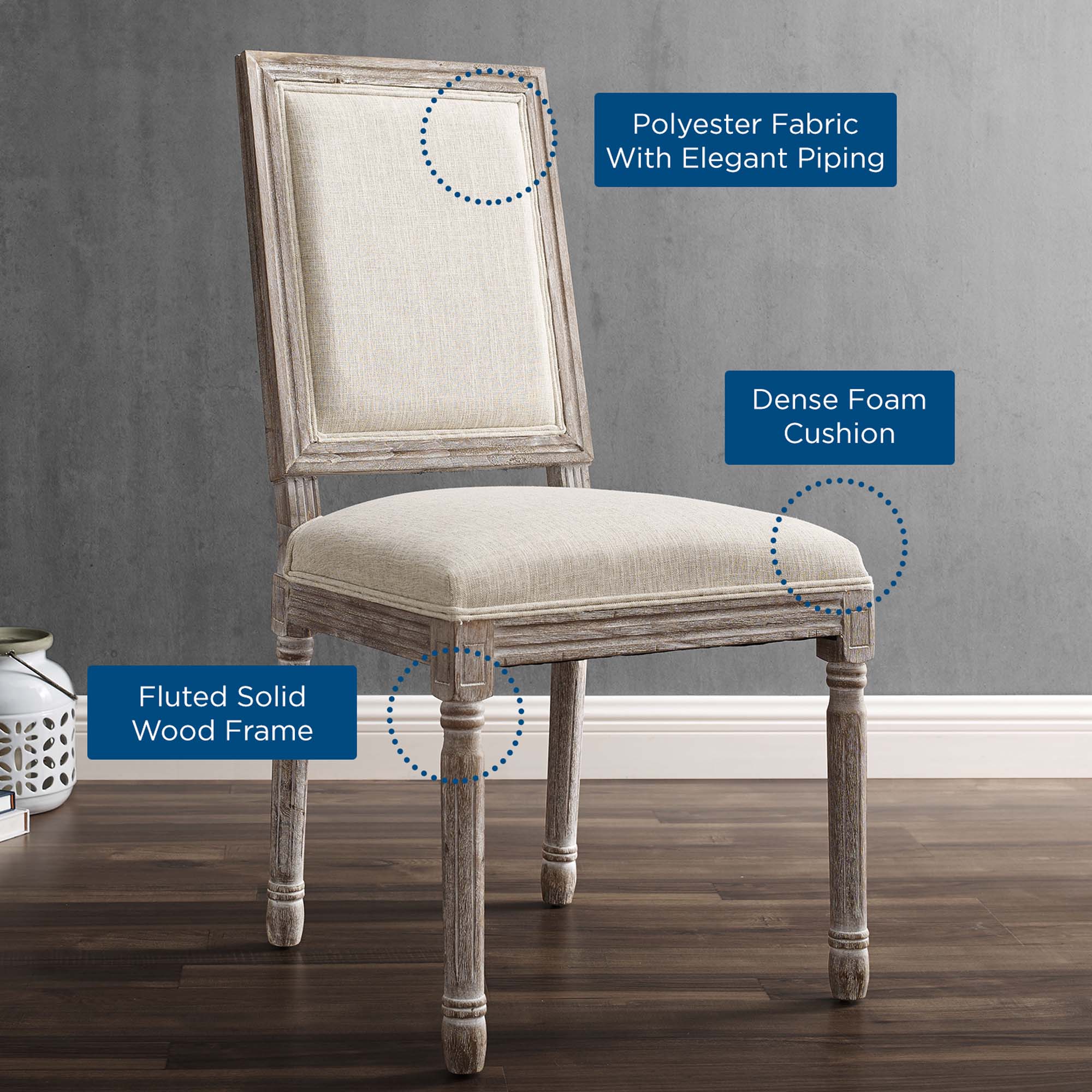 Court Vintage French Upholstered Fabric Dining Side Chair