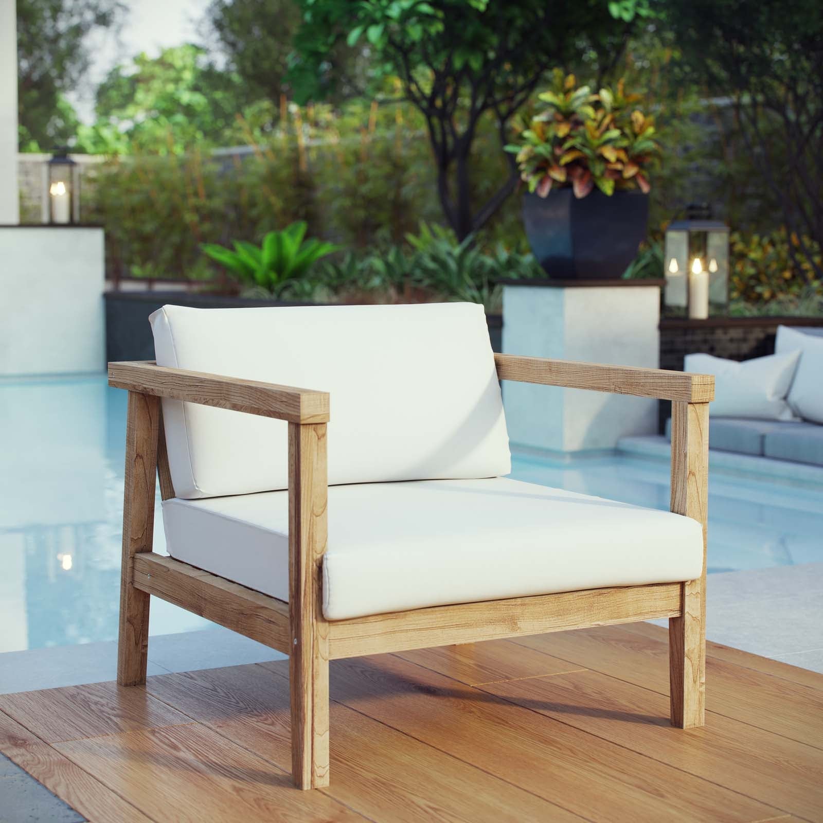 Bayport Outdoor Patio Teak Armchair in Natural White