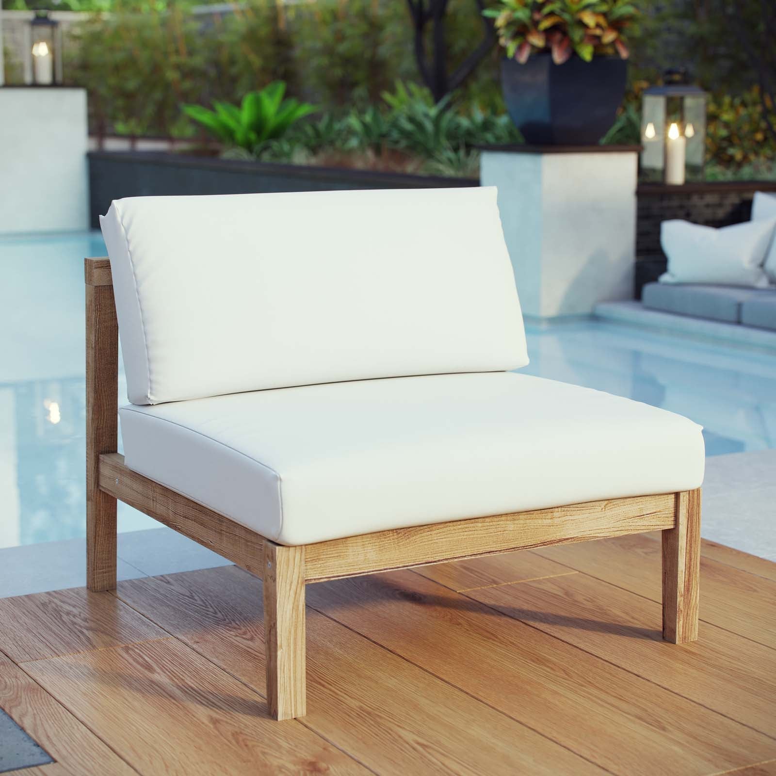 Bayport Outdoor Patio Teak Armless in Natural White